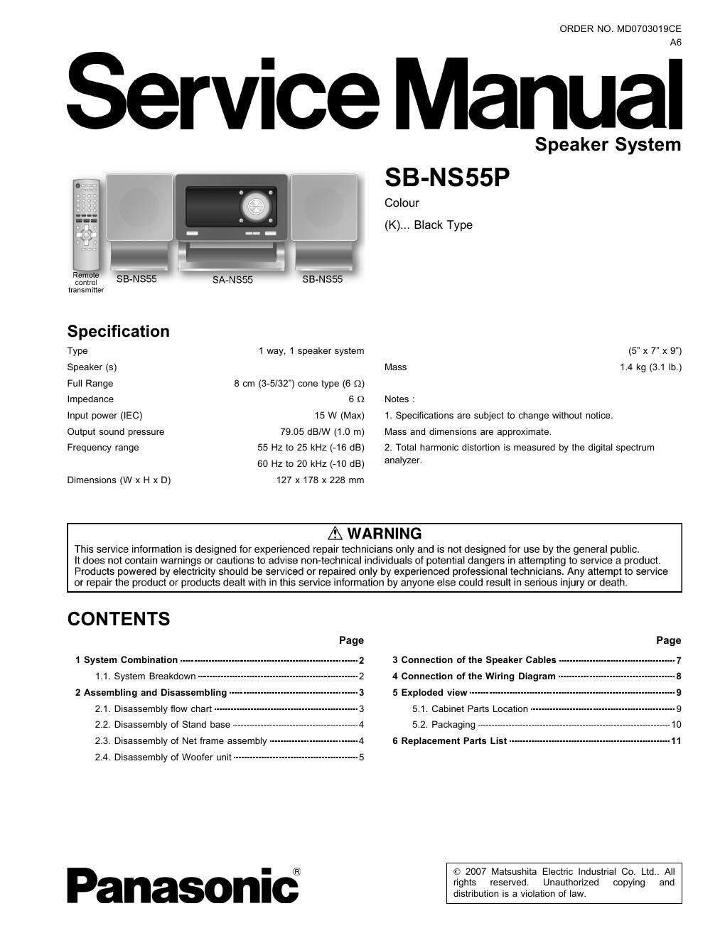 panasonic sb ns 55 p service manual