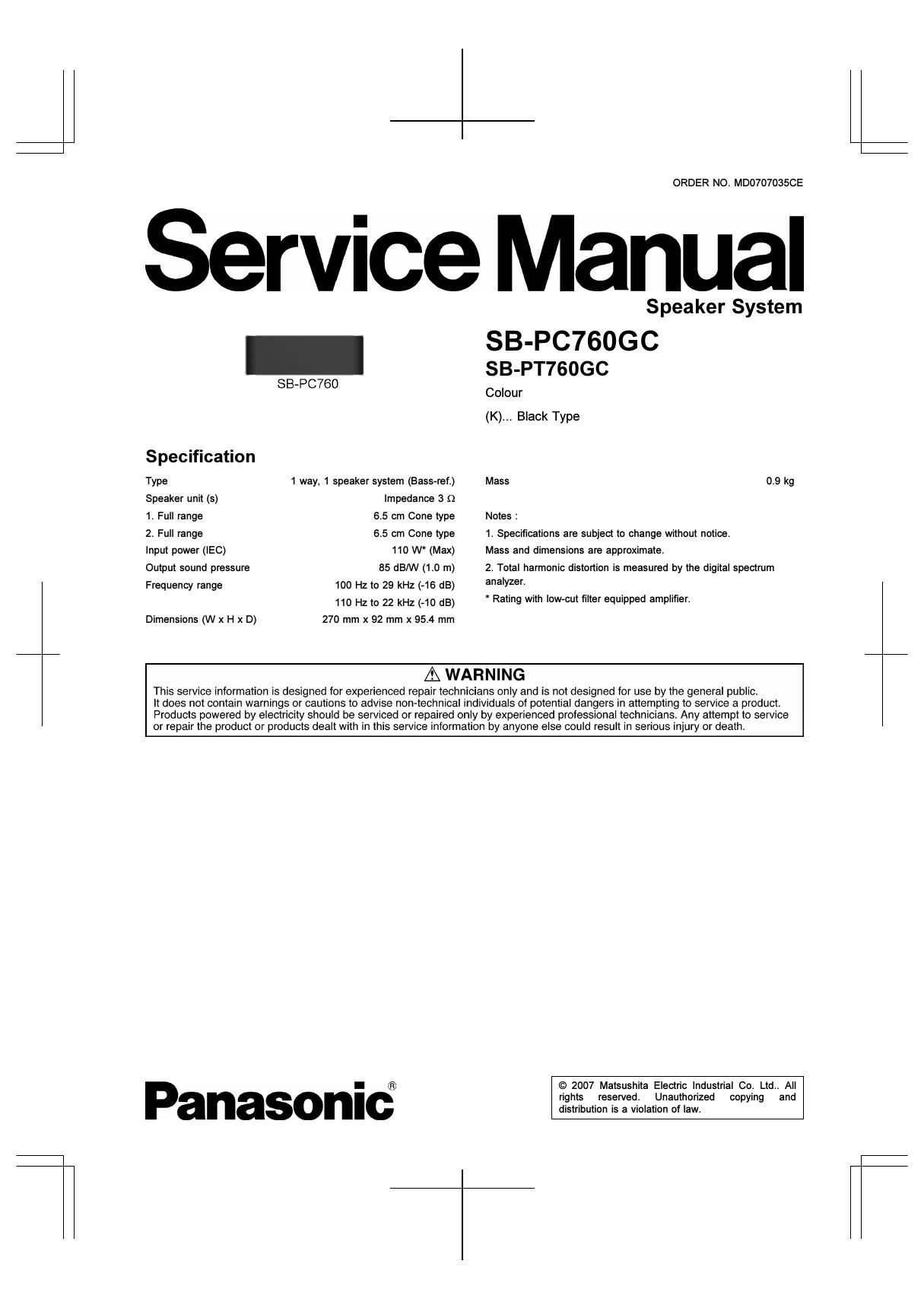 panasonic sb pc 760 gc service manual
