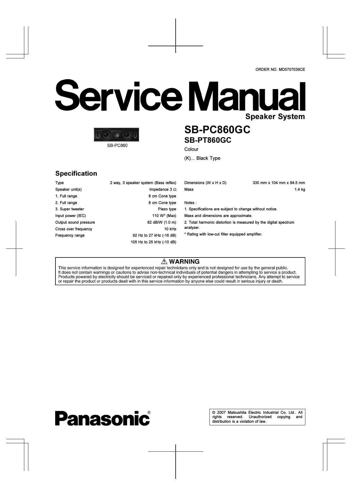 panasonic sb pc 860 gc service manual