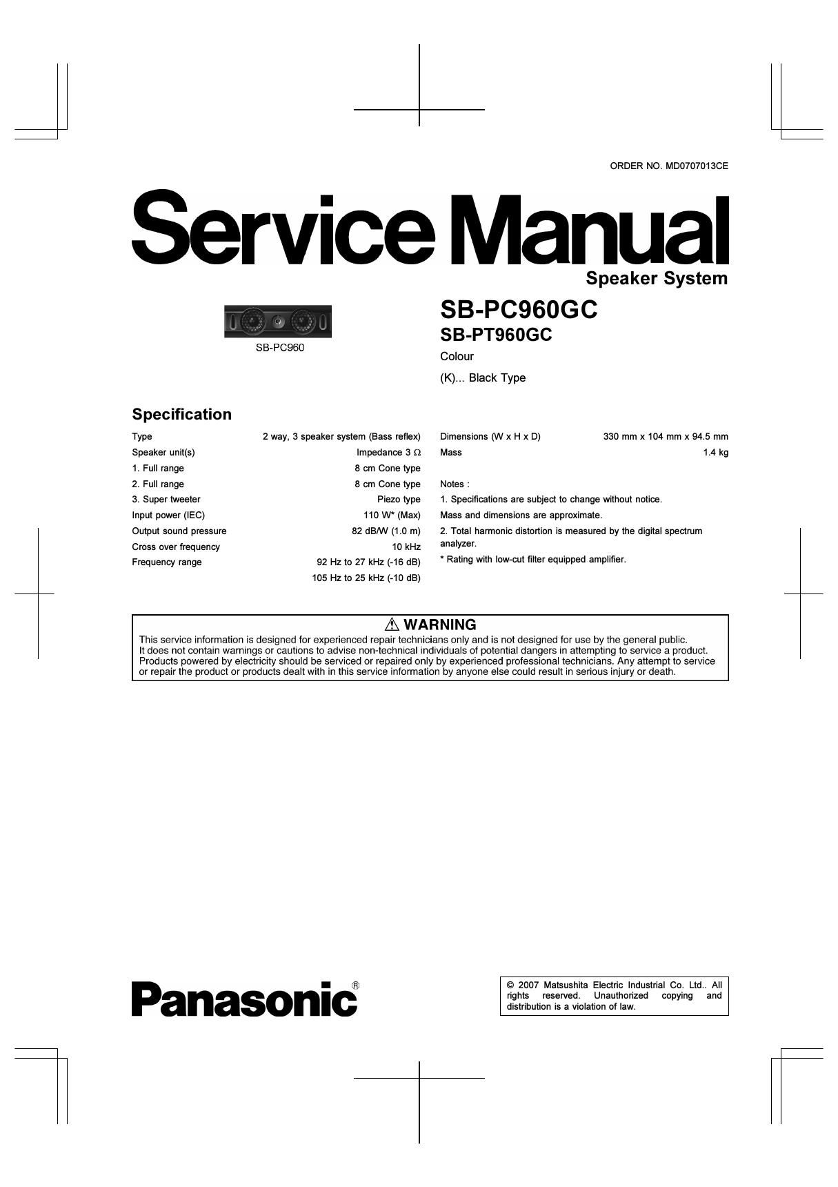 panasonic sb pc 960 gc service manual