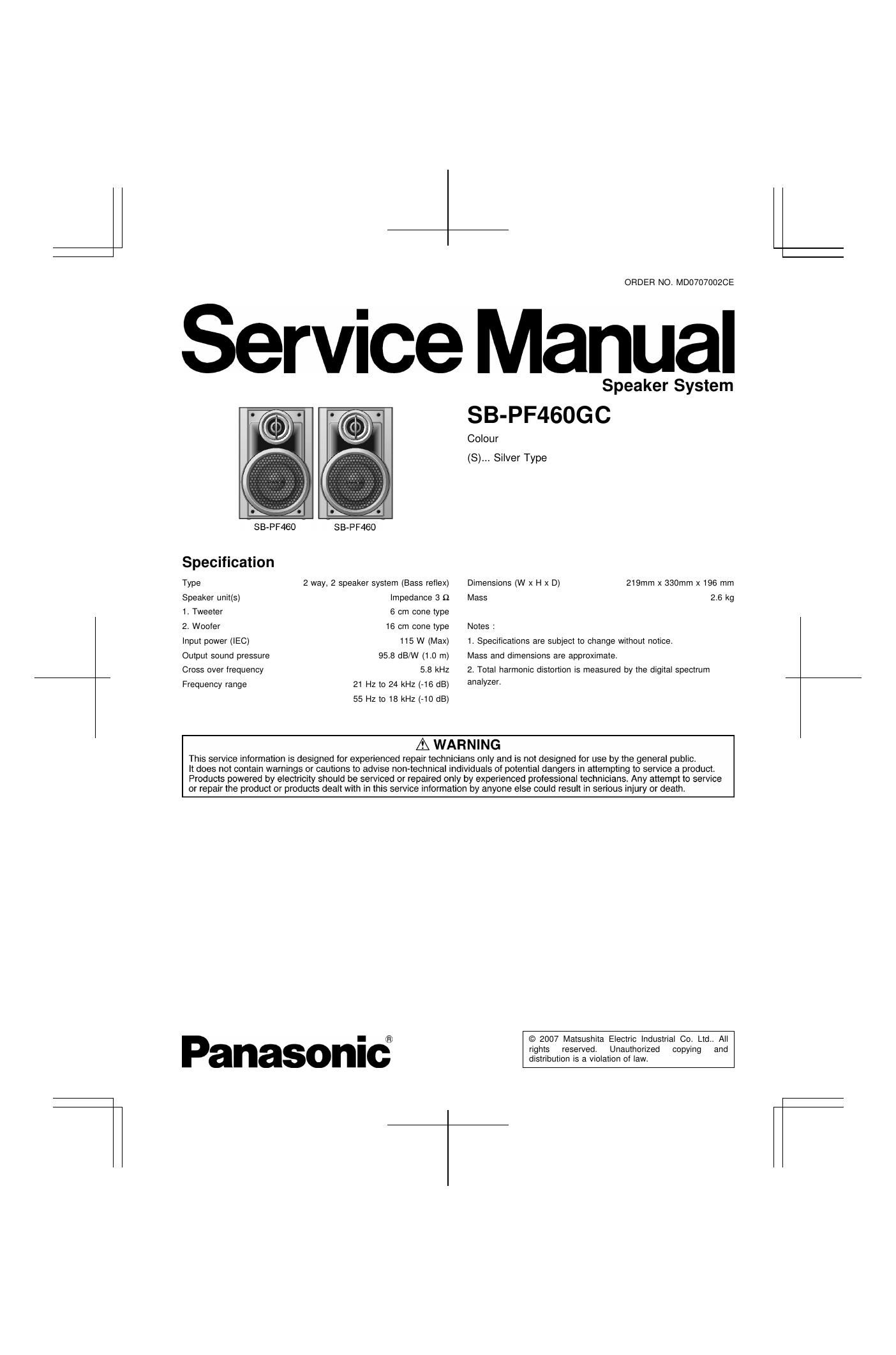 panasonic sb pf 460 gc service manual