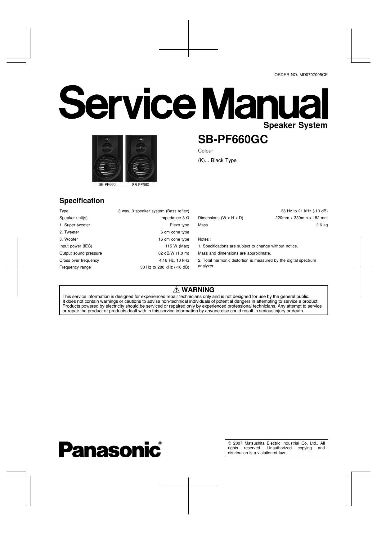 panasonic sb pf 660 gc service manual