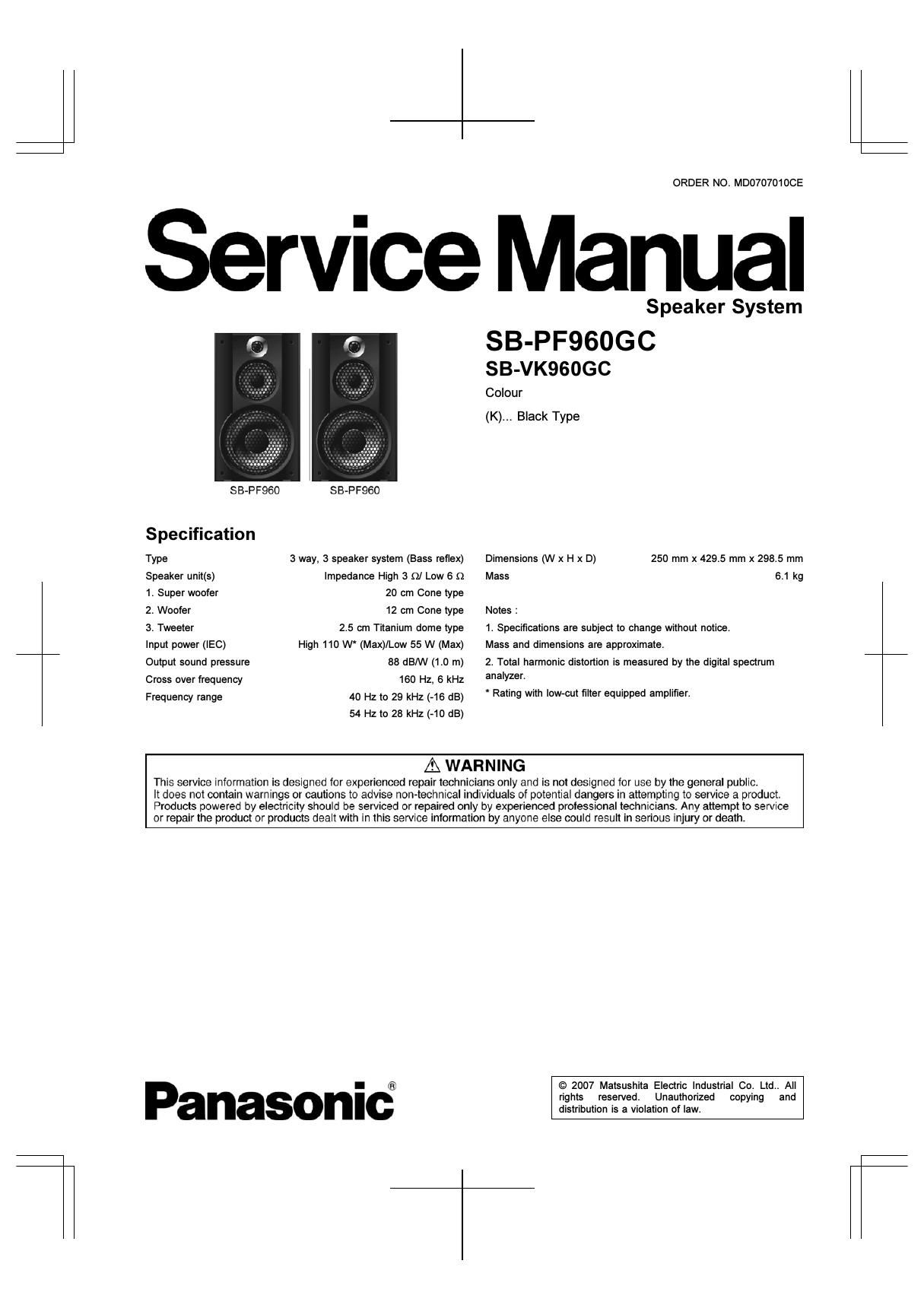 panasonic sb pf 960 gc service manual