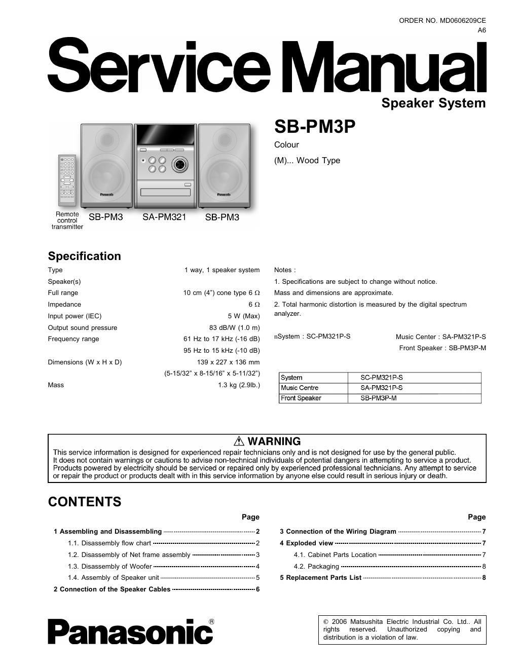 panasonic sb pm 3 p service manual