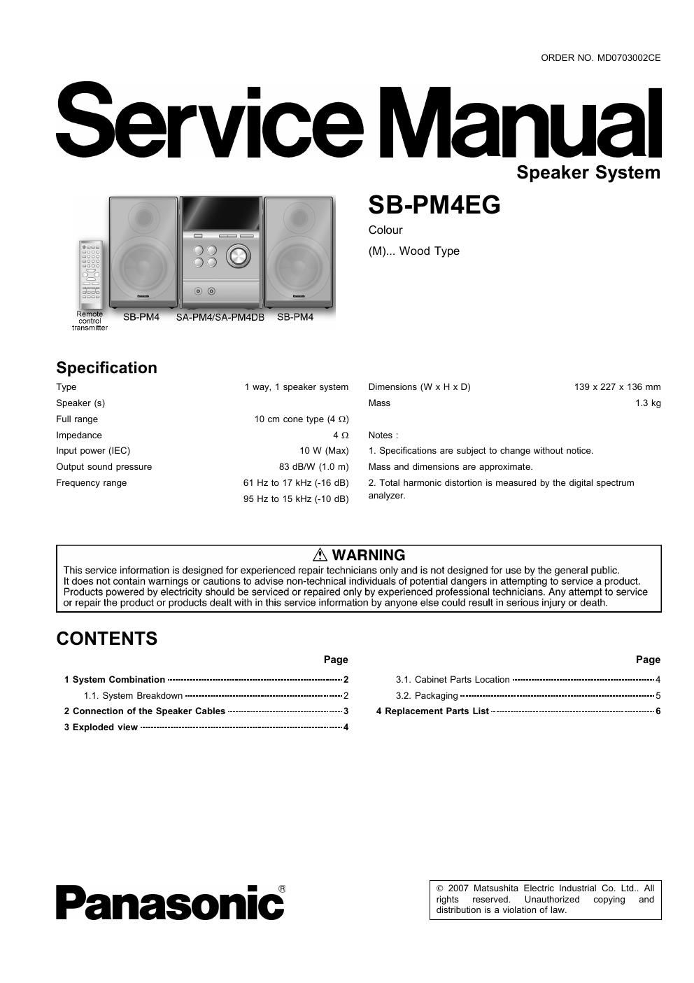 panasonic sb pm 4 eg service manual