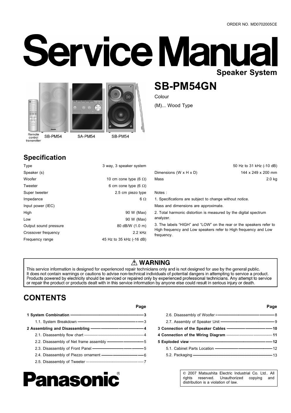 panasonic sb pm 54 gn service manual