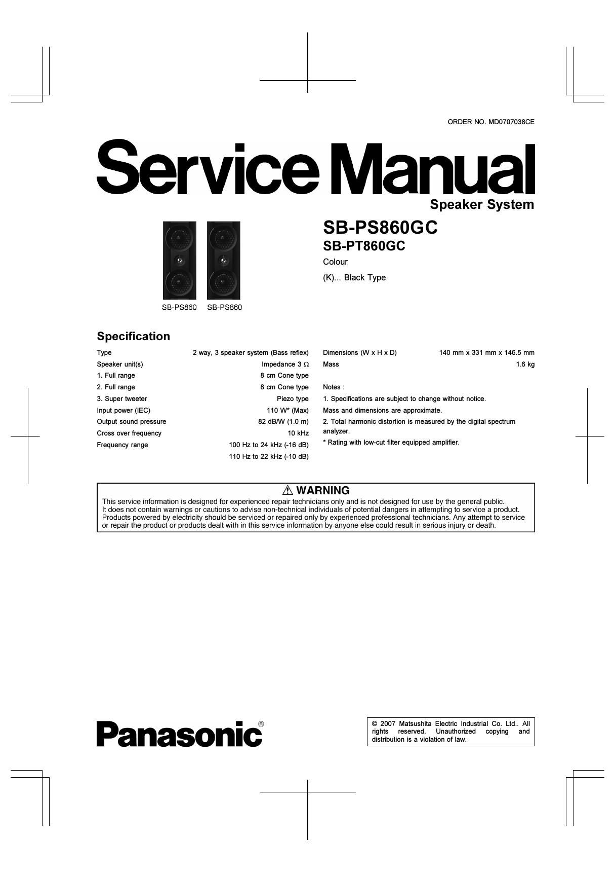 panasonic sb ps 860 gc service manual