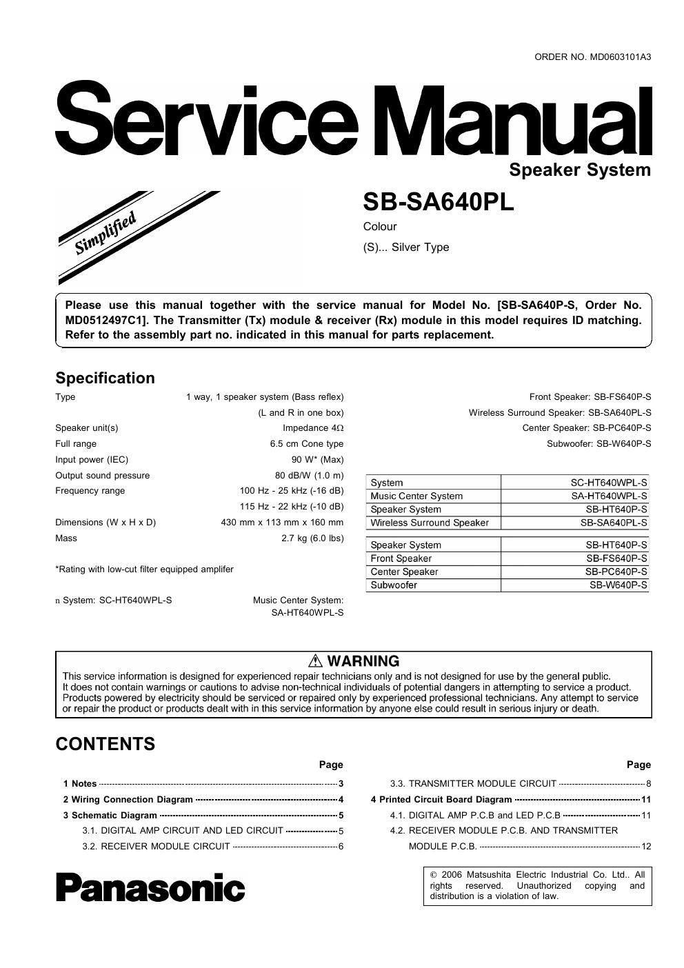 panasonic sb sa 640 pl service manual