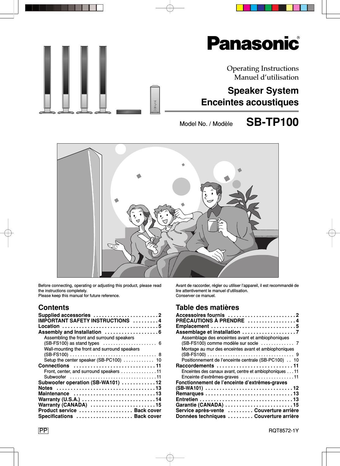 panasonic sb tp 100 owners manual