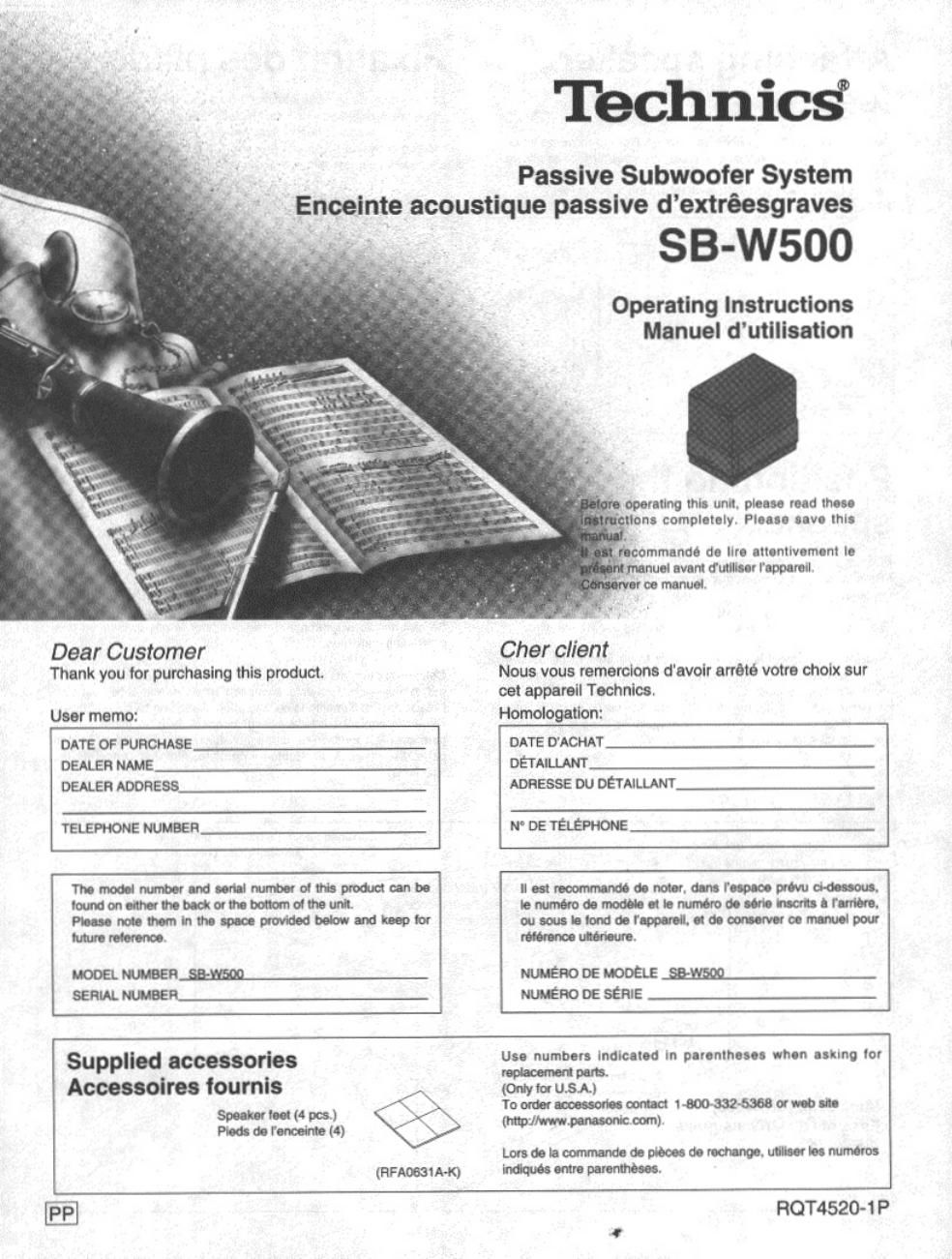 panasonic sb w 500 owners manual