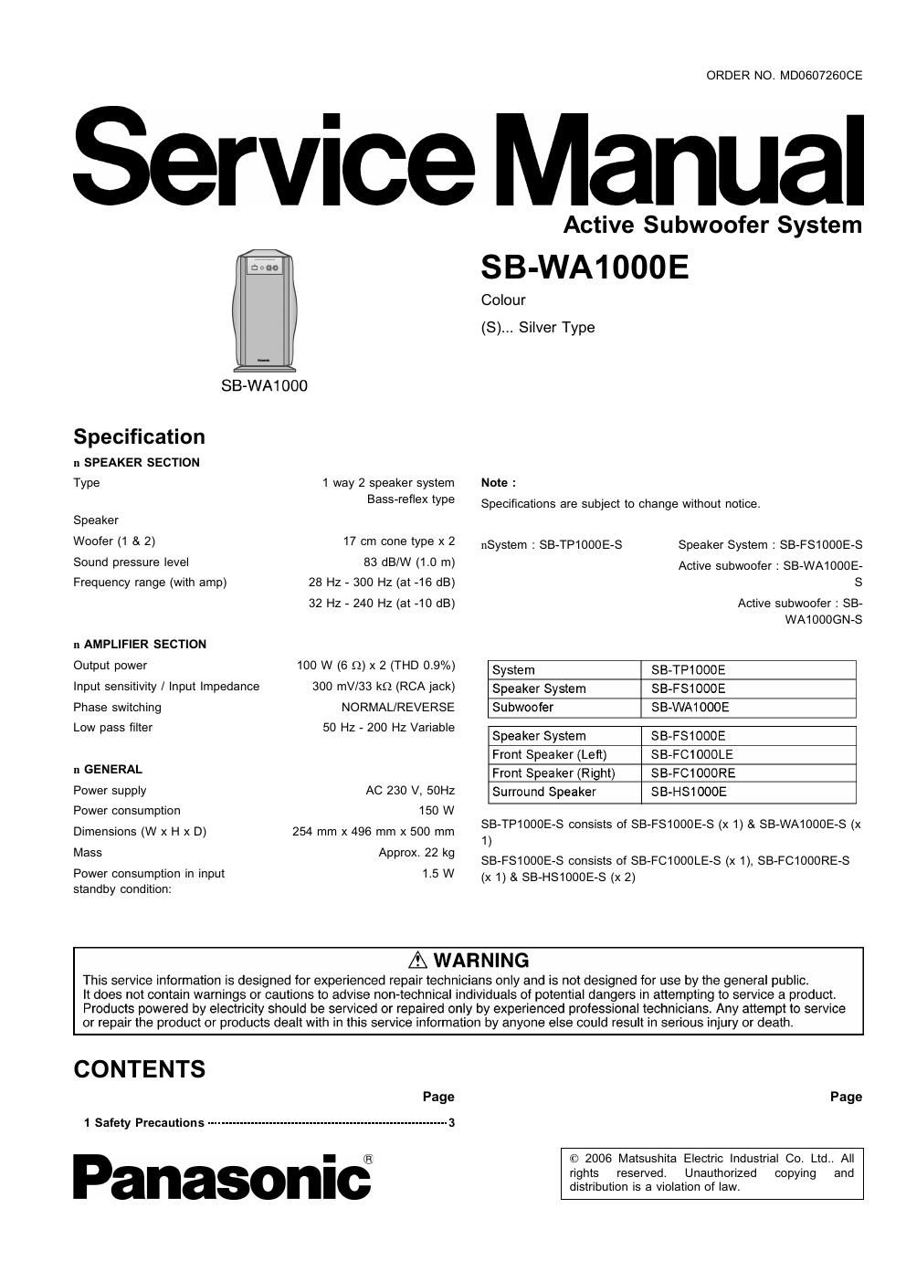 panasonic sb wa 1000 e service manual