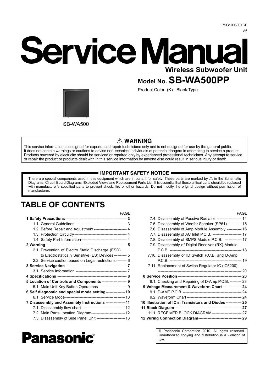 panasonic sb wa 500 pp service manual