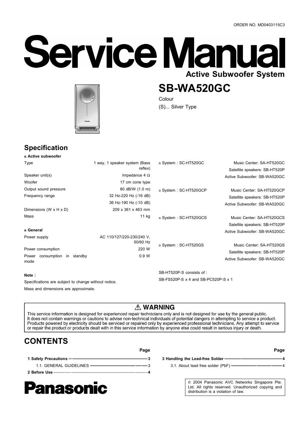 panasonic sb wa 520 gc service manual