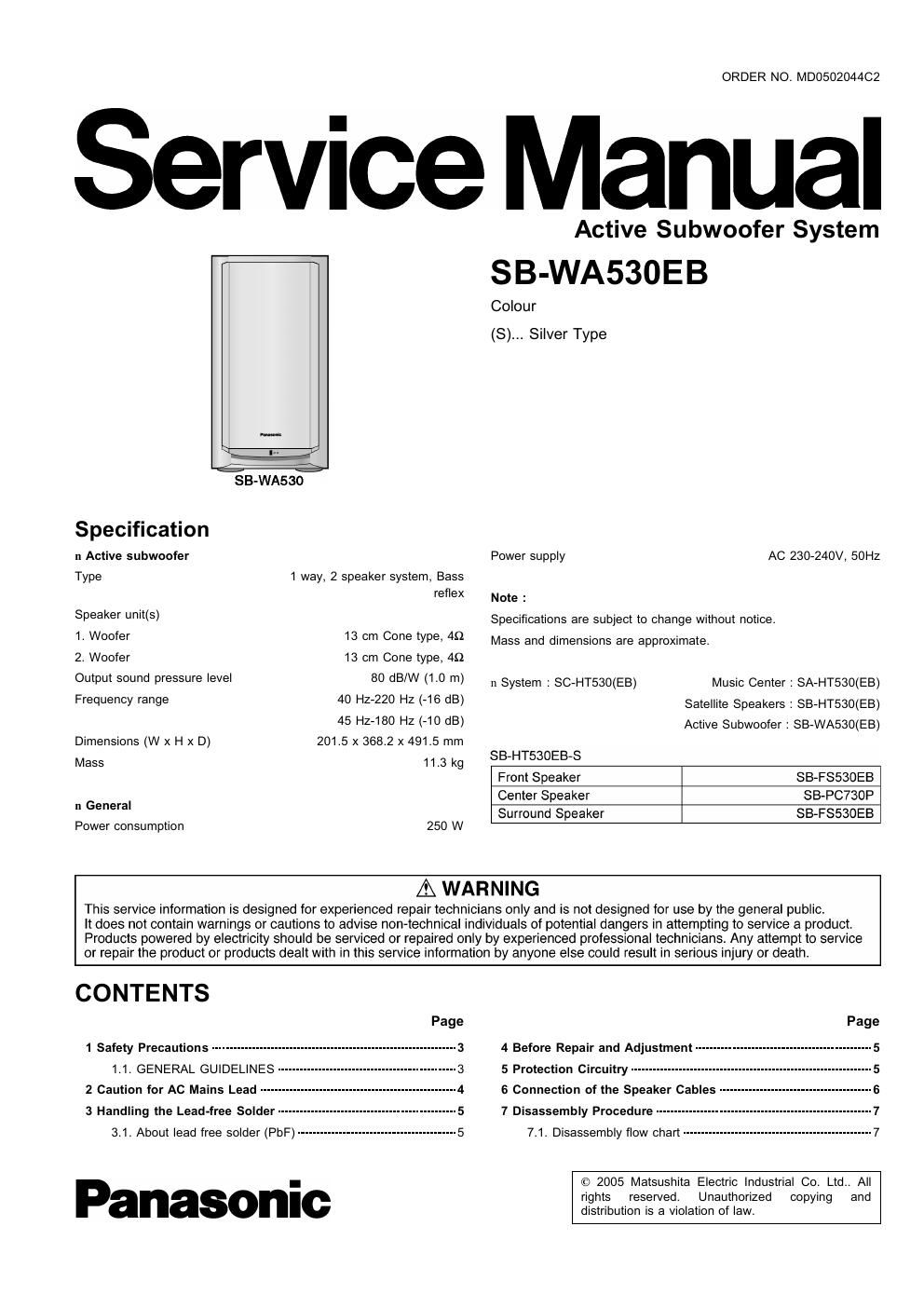 panasonic sb wa 530 eb service manual