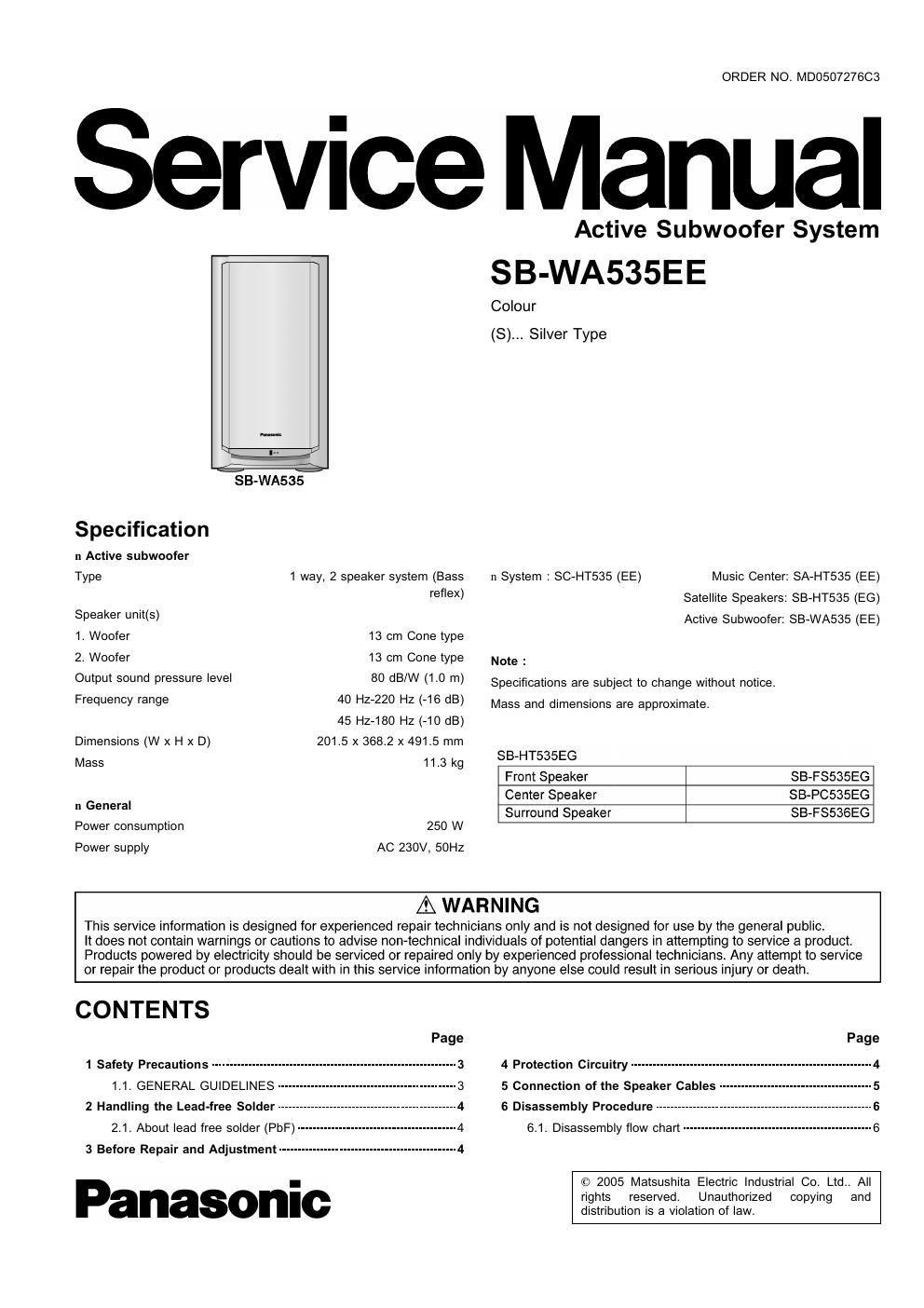 panasonic sb wa 535 ee service manual