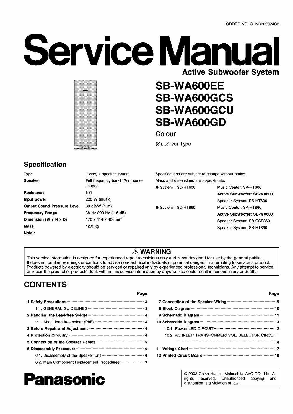 panasonic sb wa 600 ee service manual