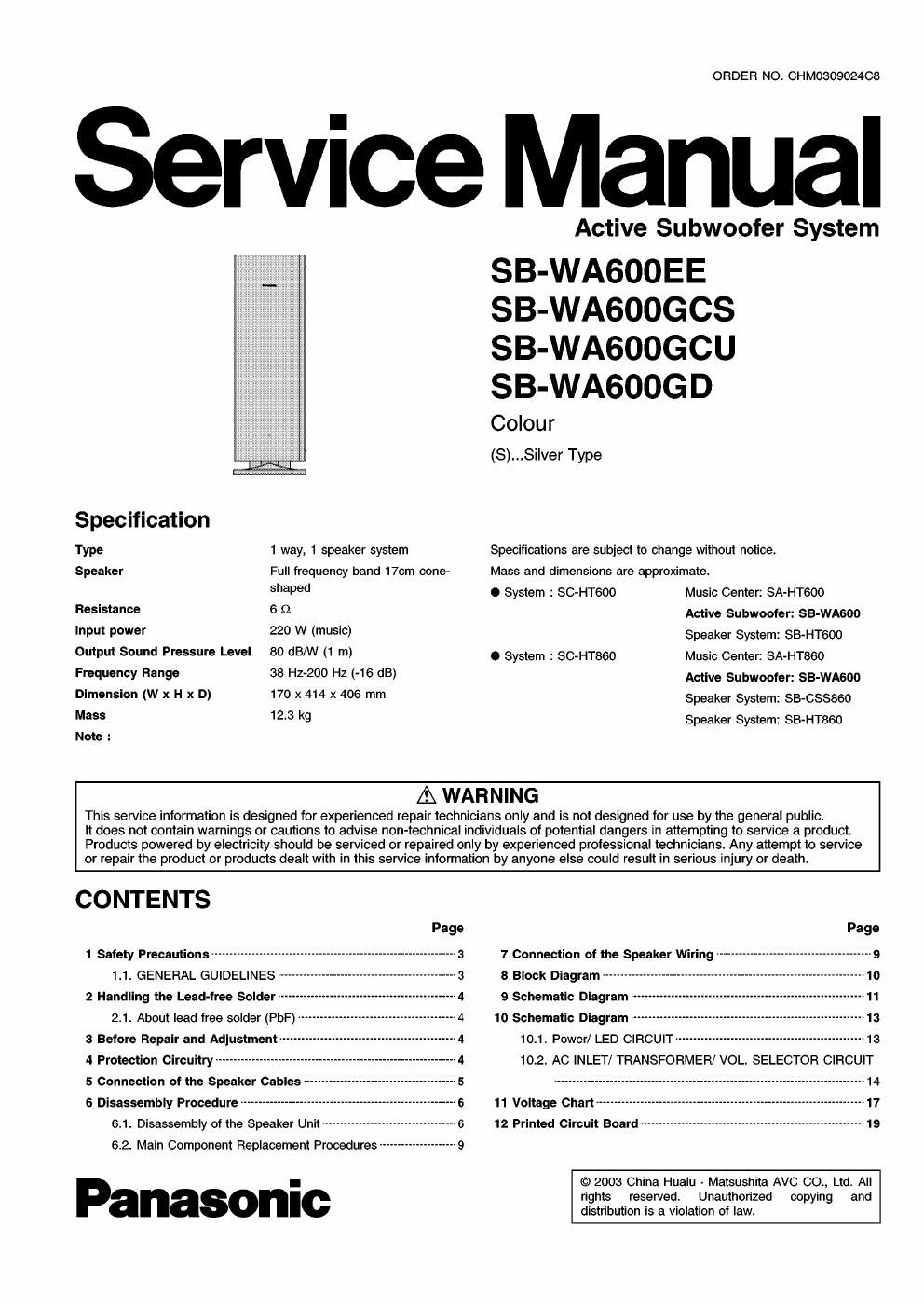 panasonic sb wa 600 ee service manual