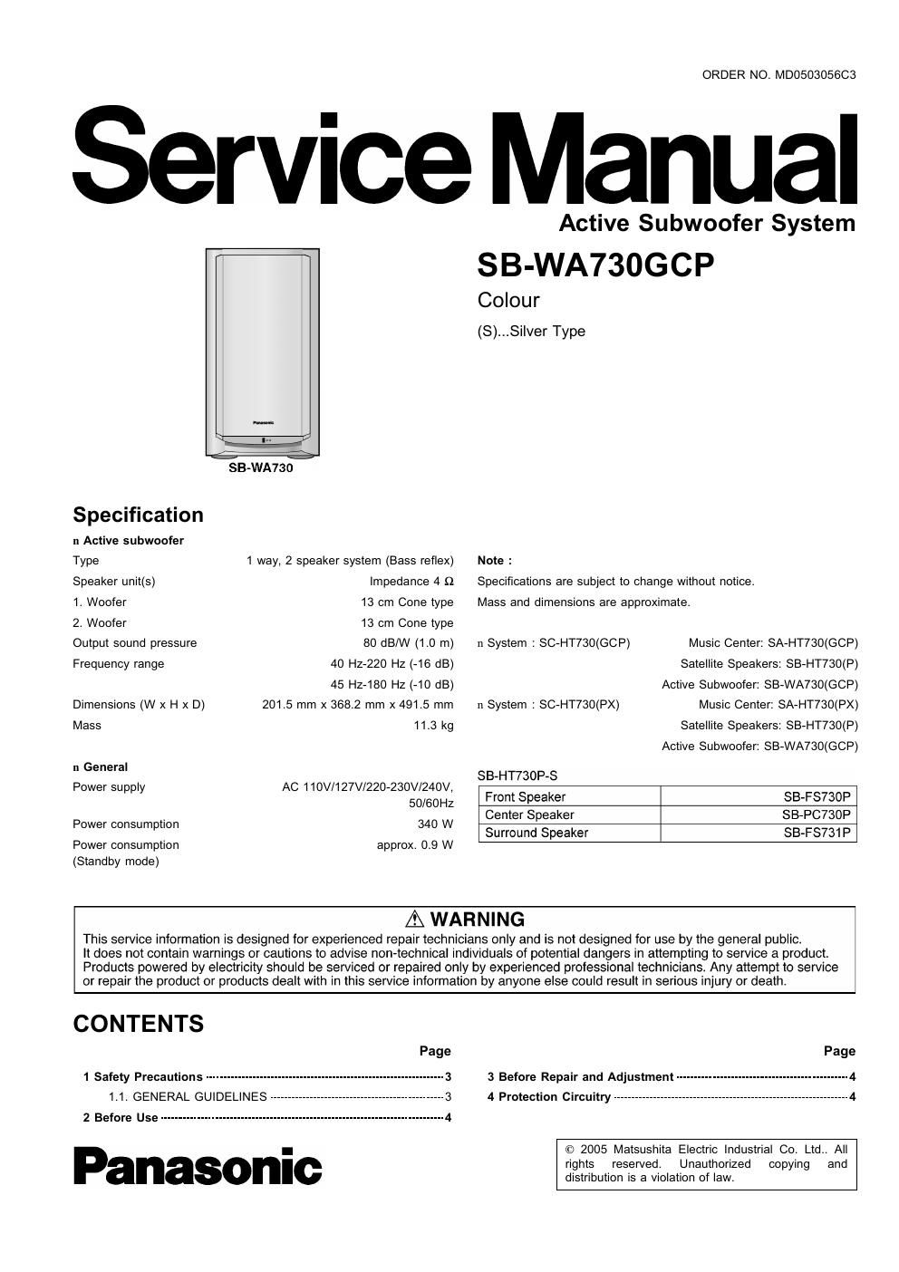 panasonic sb wa 730 gcp service manual