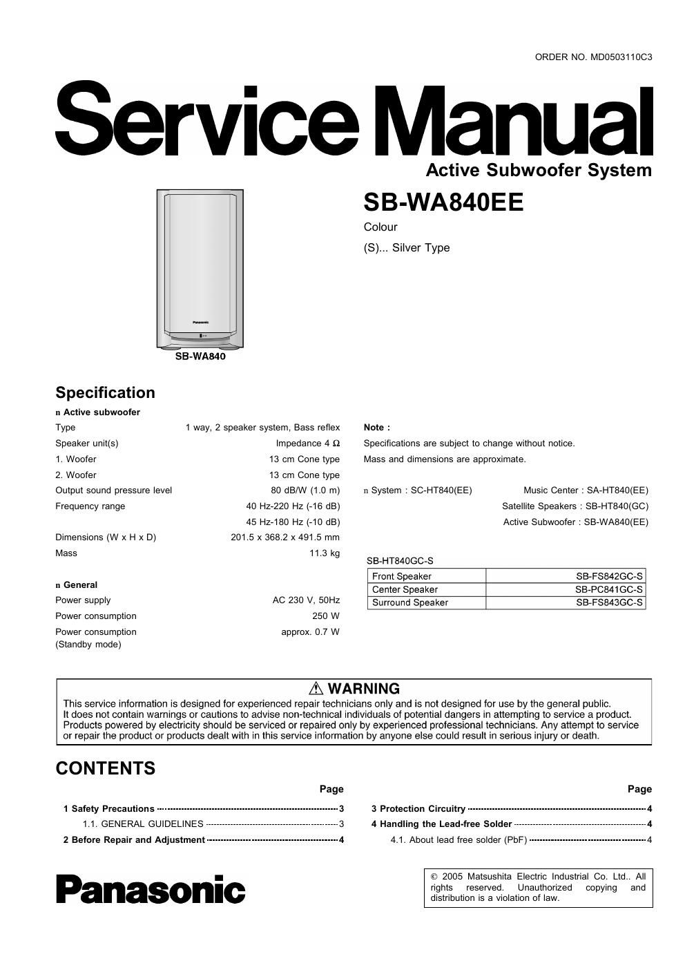 panasonic sb wa 840 ee service manual