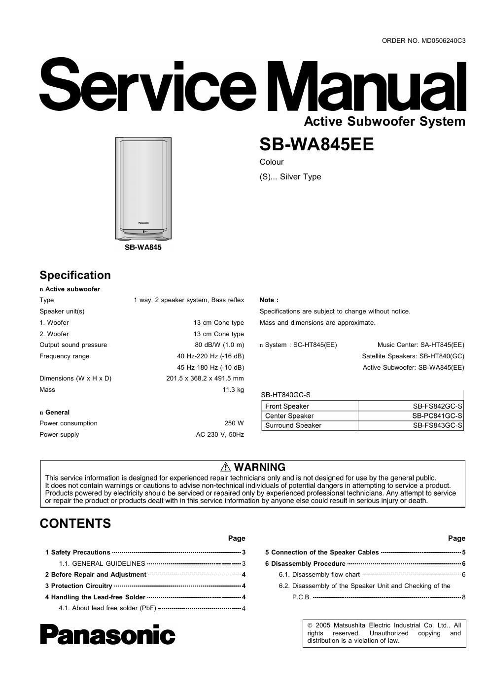 panasonic sb wa 845 ee service manual