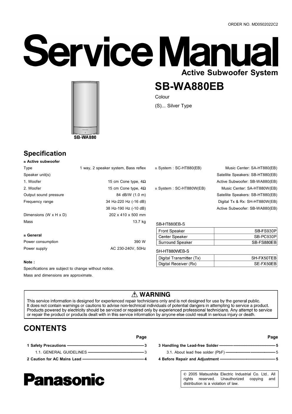 panasonic sb wa 880 eb service manual