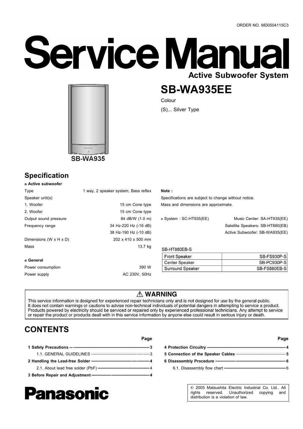 panasonic sb wa 935 ee service manual