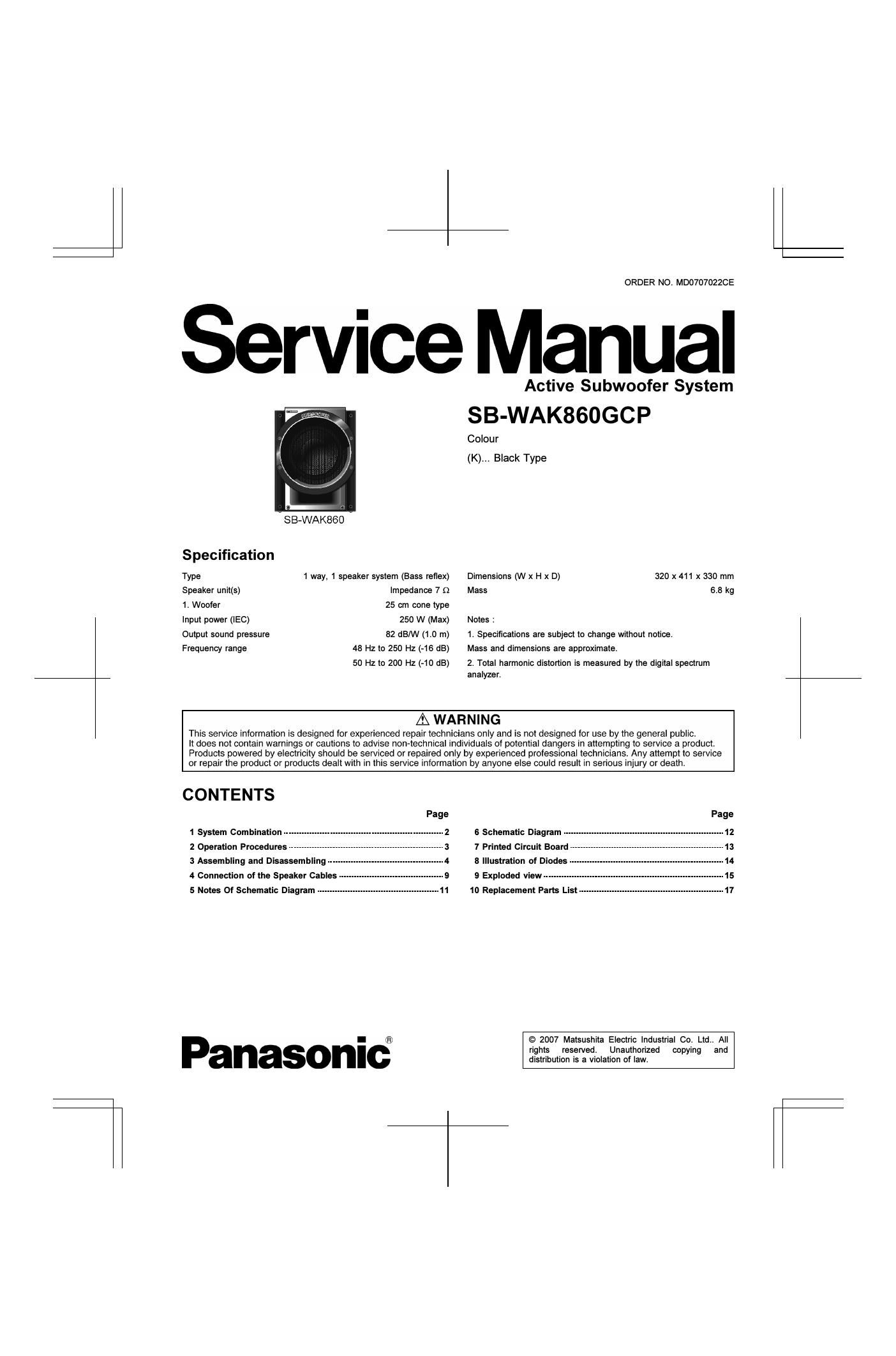 panasonic sb wak 860 gcp service manual