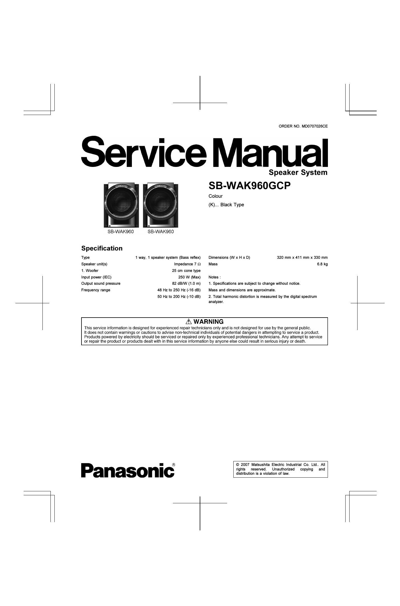 panasonic sb wak 960 gcp service manual