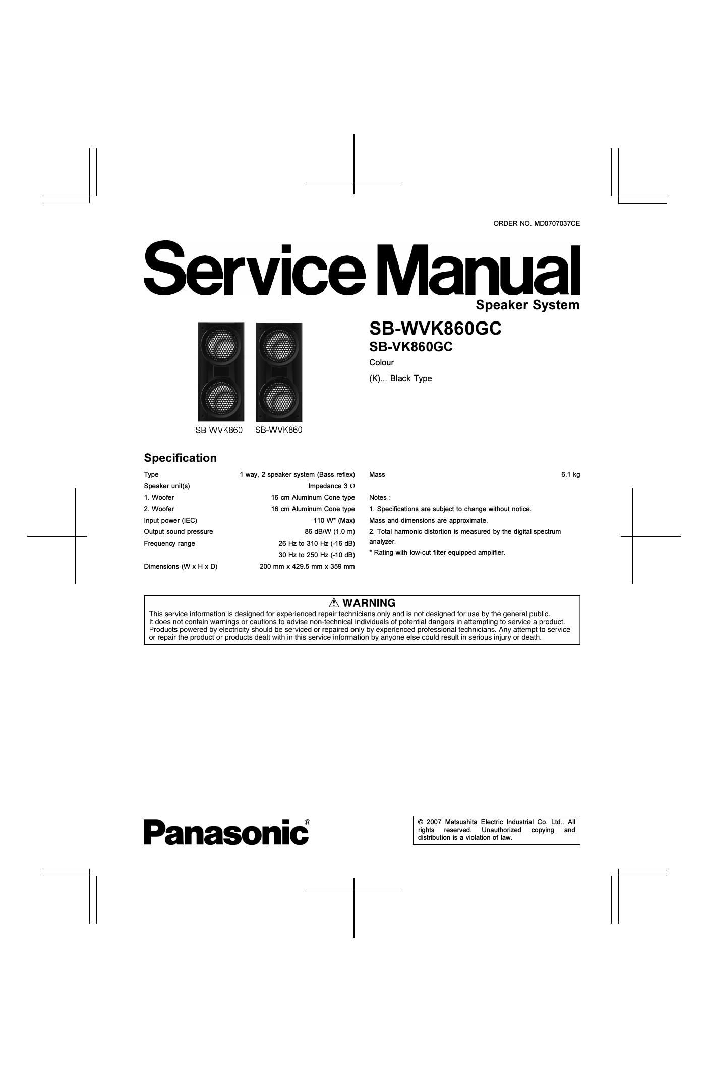 panasonic sb wvk 860 gc service manual