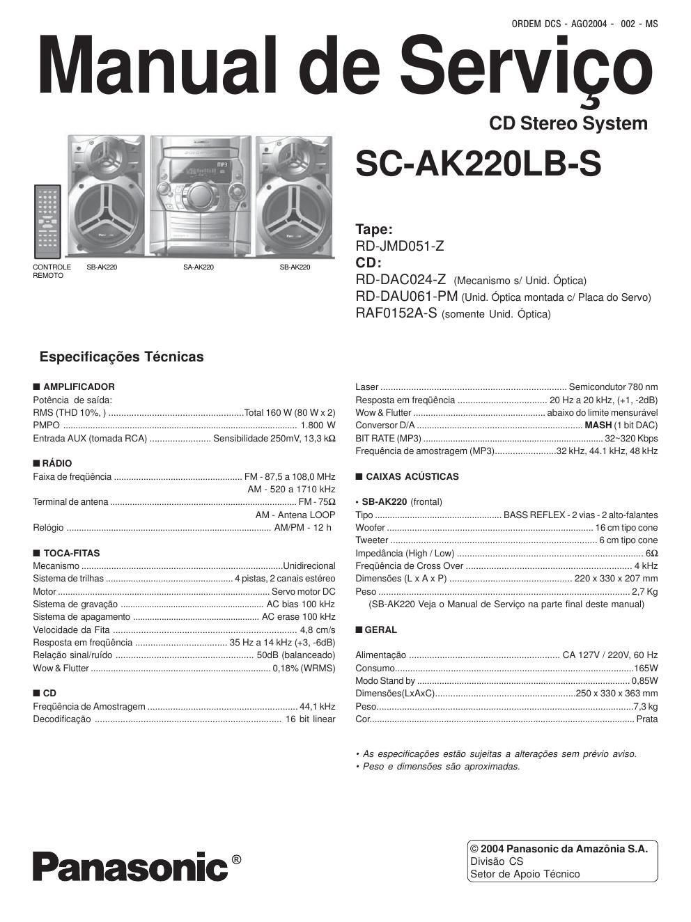 panasonic sc ak 220 lbs service manual