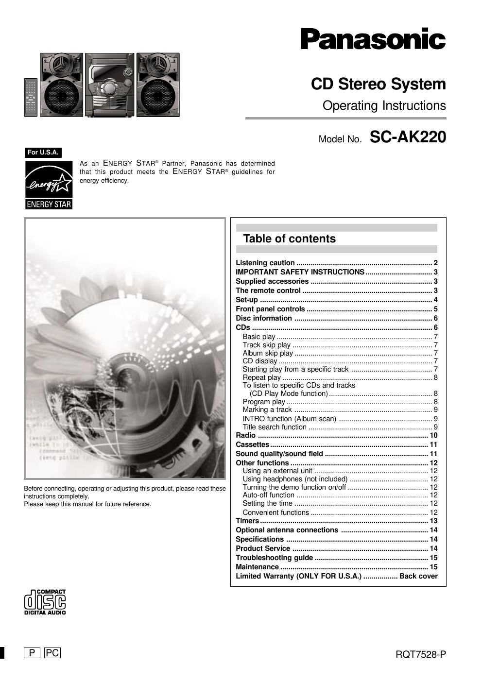 panasonic sc ak 220 owners manual