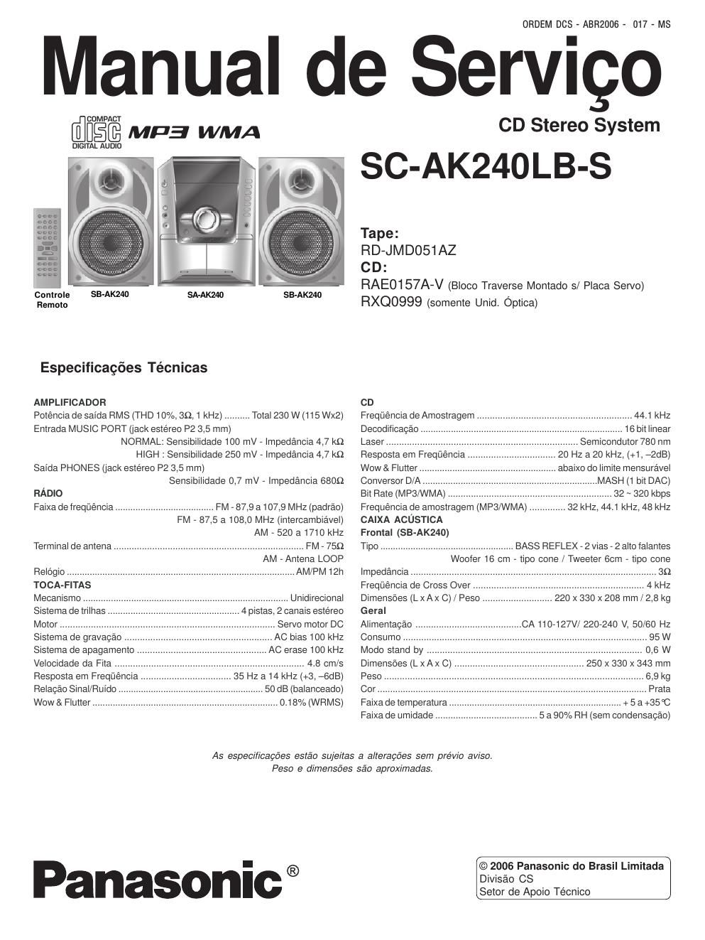panasonic sc ak 240 lbs service manual