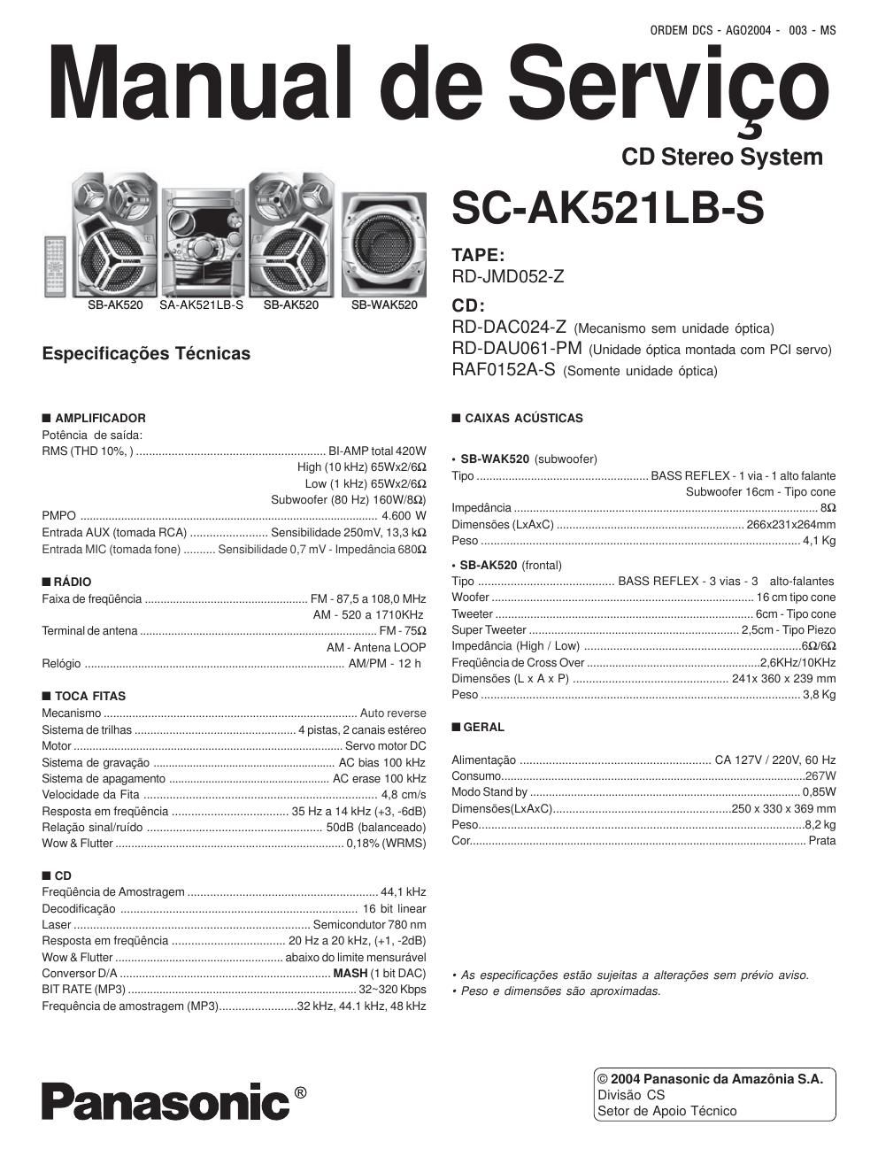 panasonic sc ak 521 lbs service manual