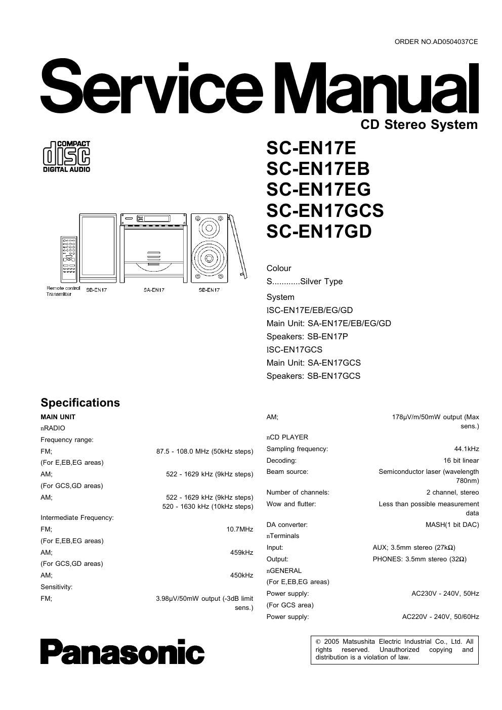 panasonic sc en 17 e service manual