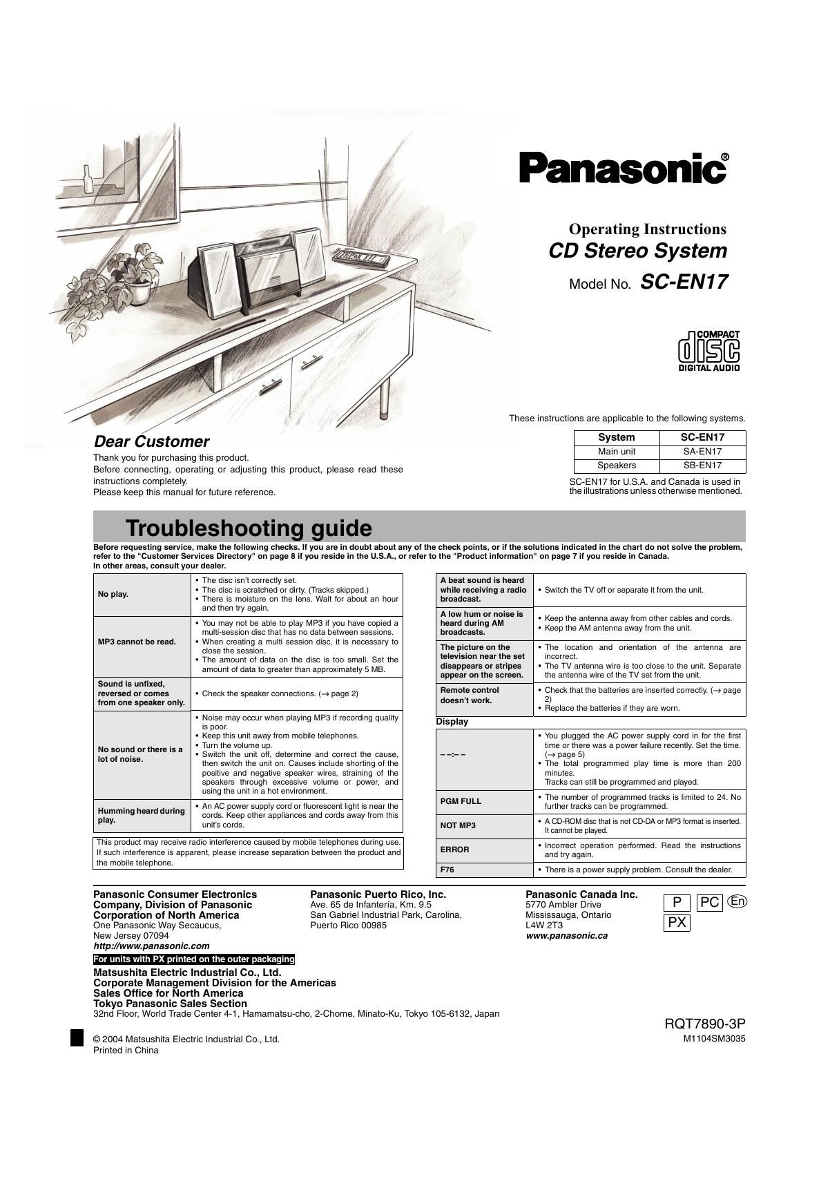 panasonic sc en 17 owners manual