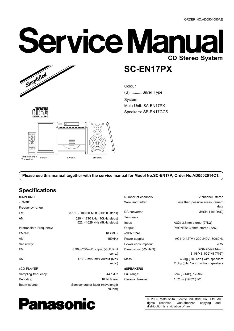 panasonic sc en 17 px service manual