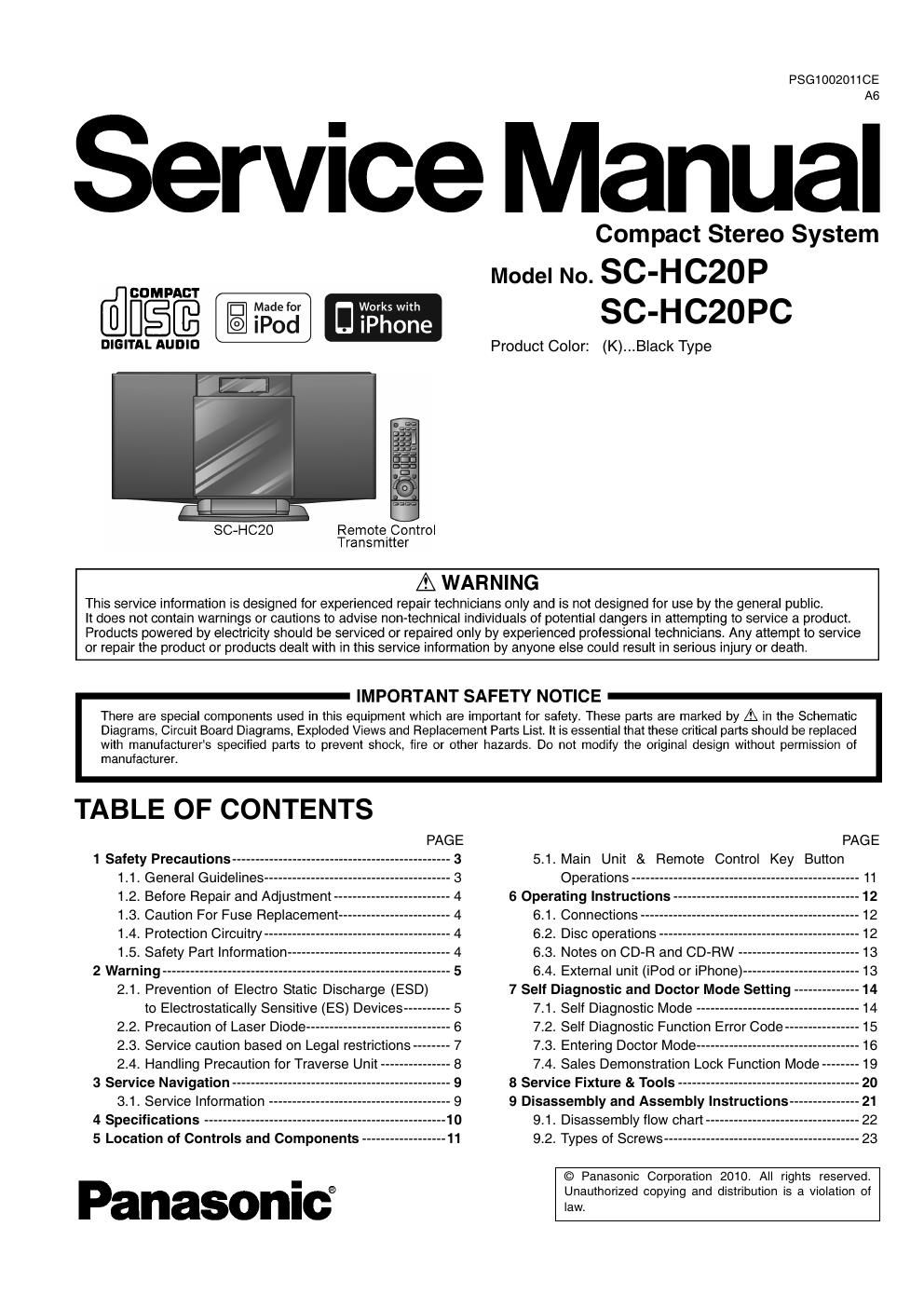 panasonic sc hc 20 p service manual