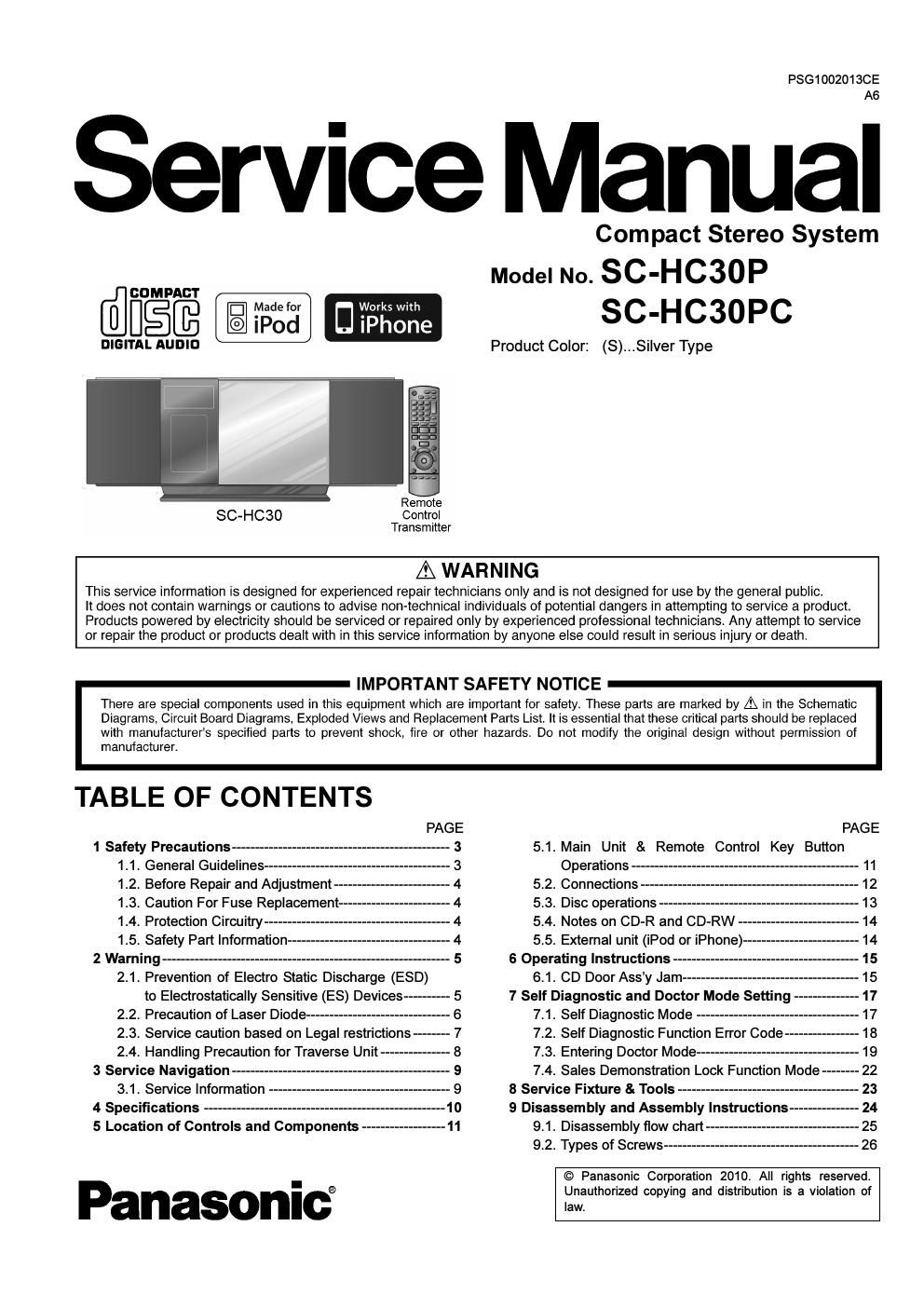 panasonic sc hc 30 p service manual