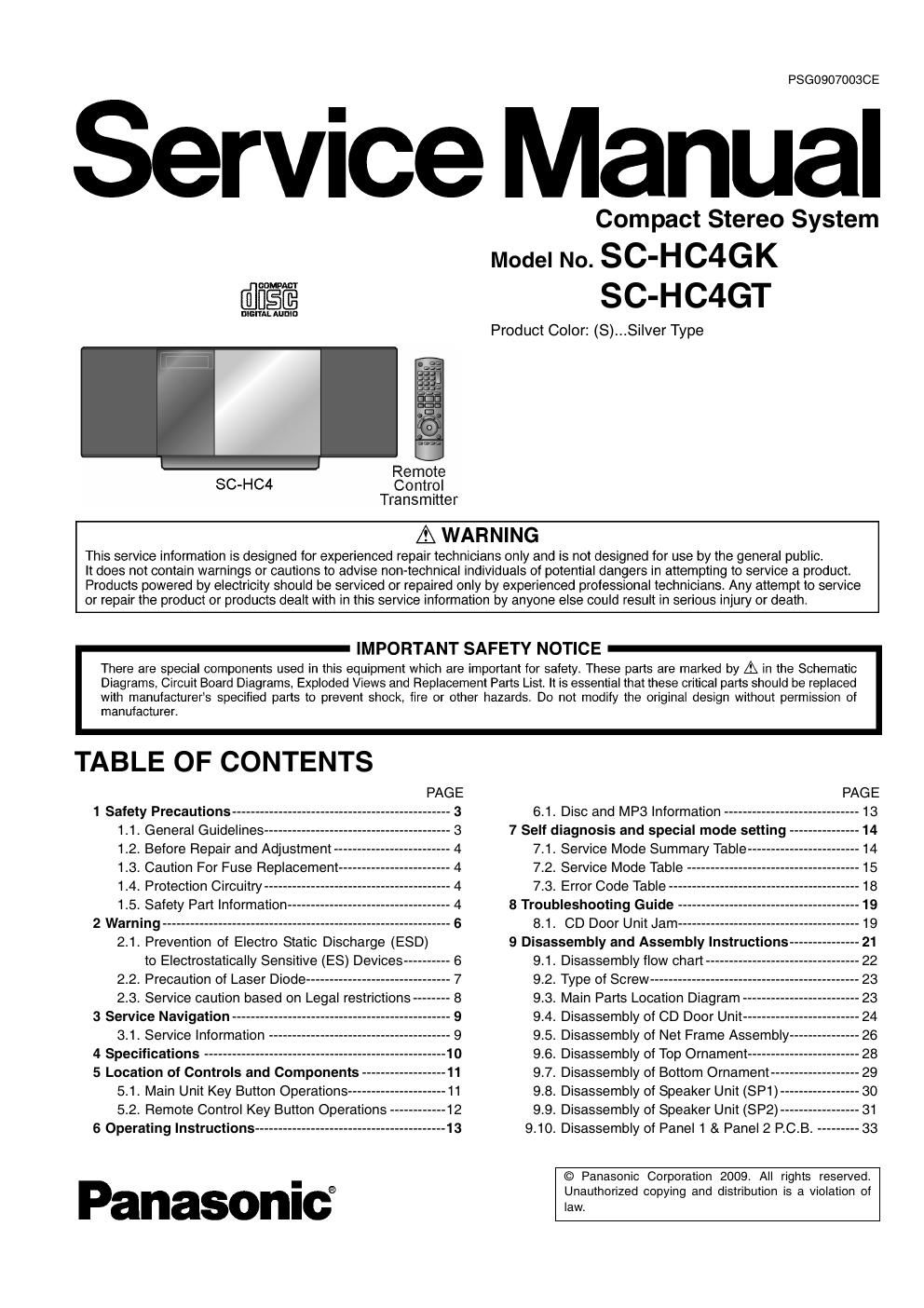 panasonic sc hc 4 gk service manual