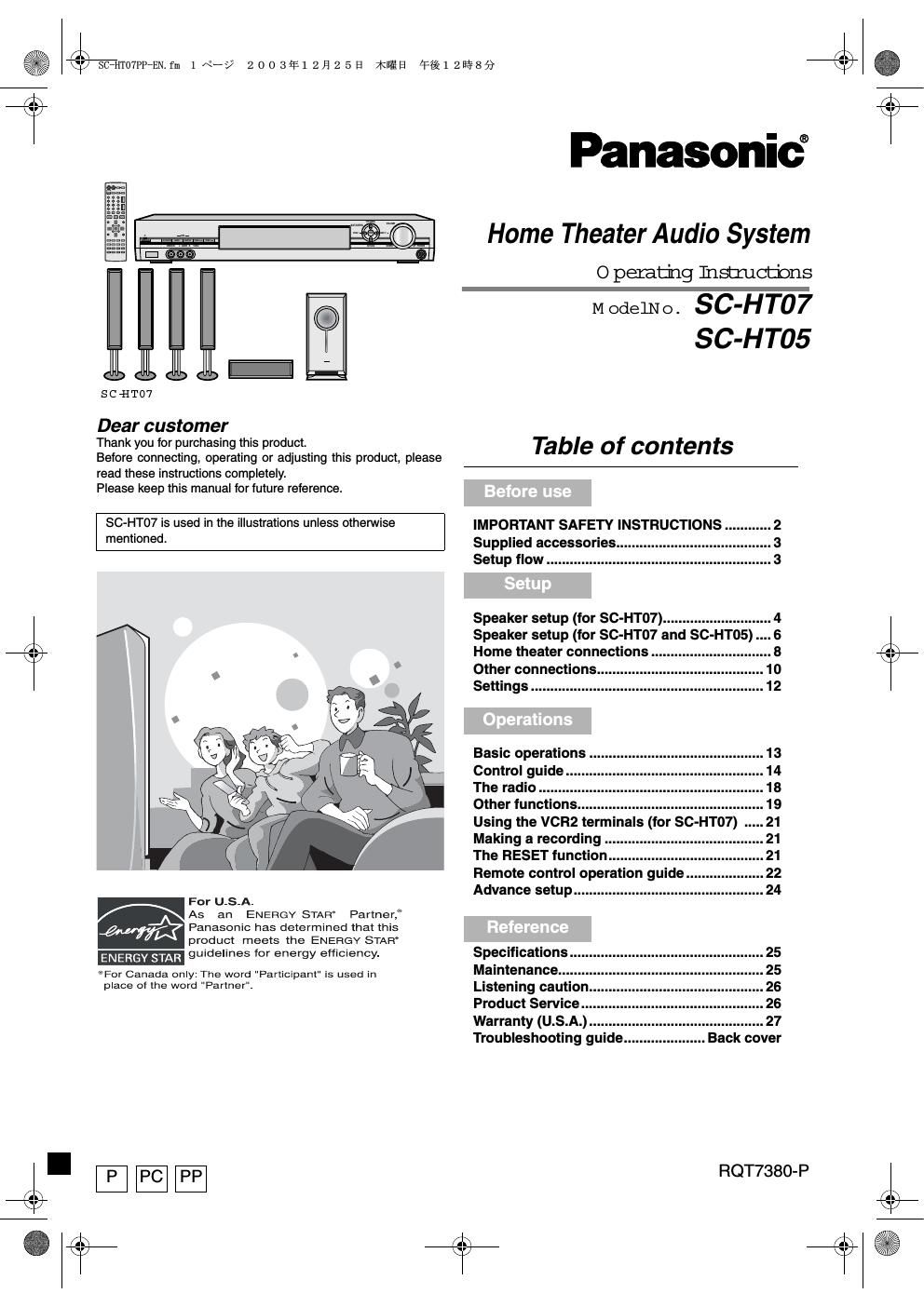 panasonic sc ht 05 owners manual