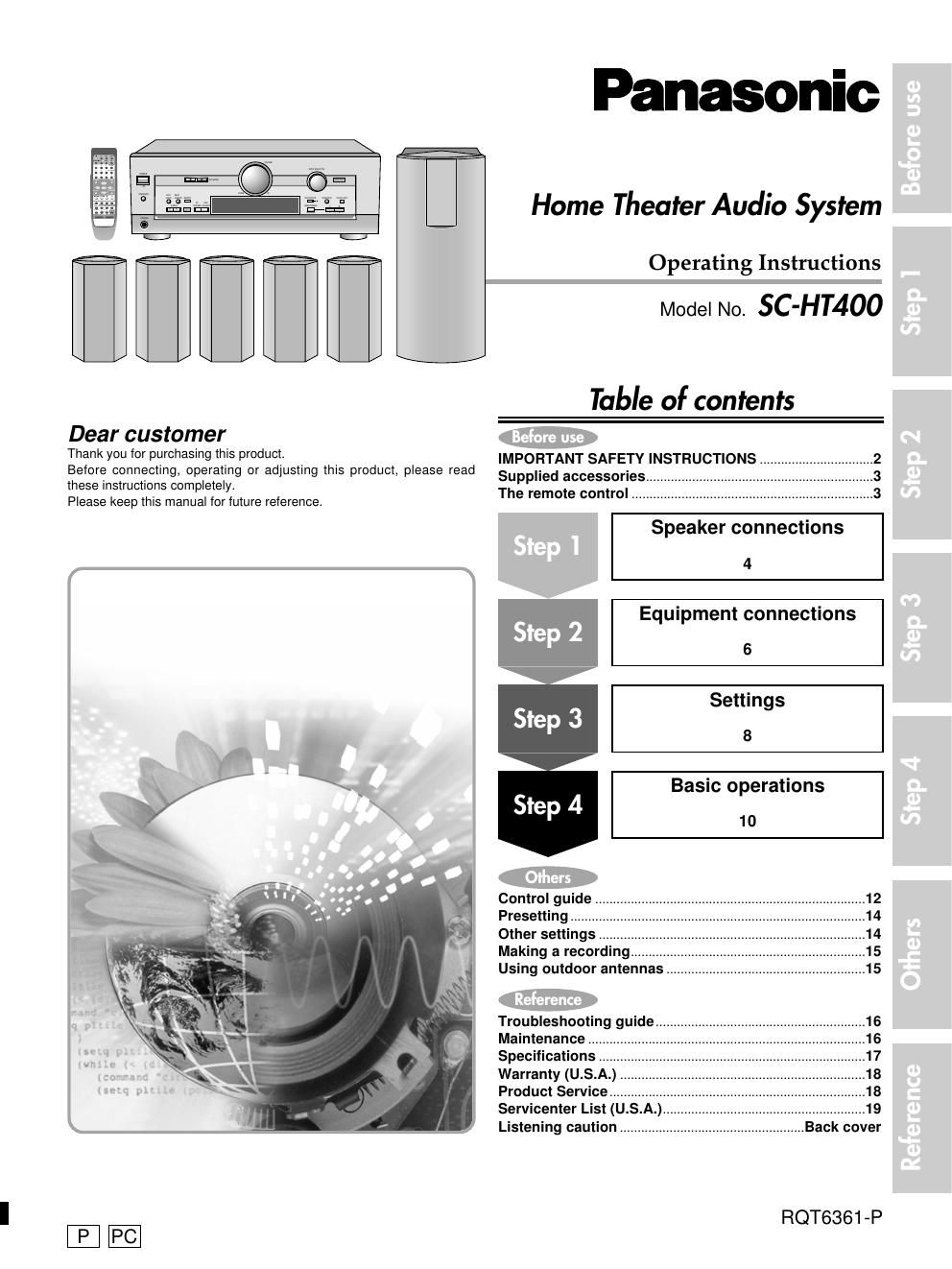 panasonic sc ht 400 owners manual