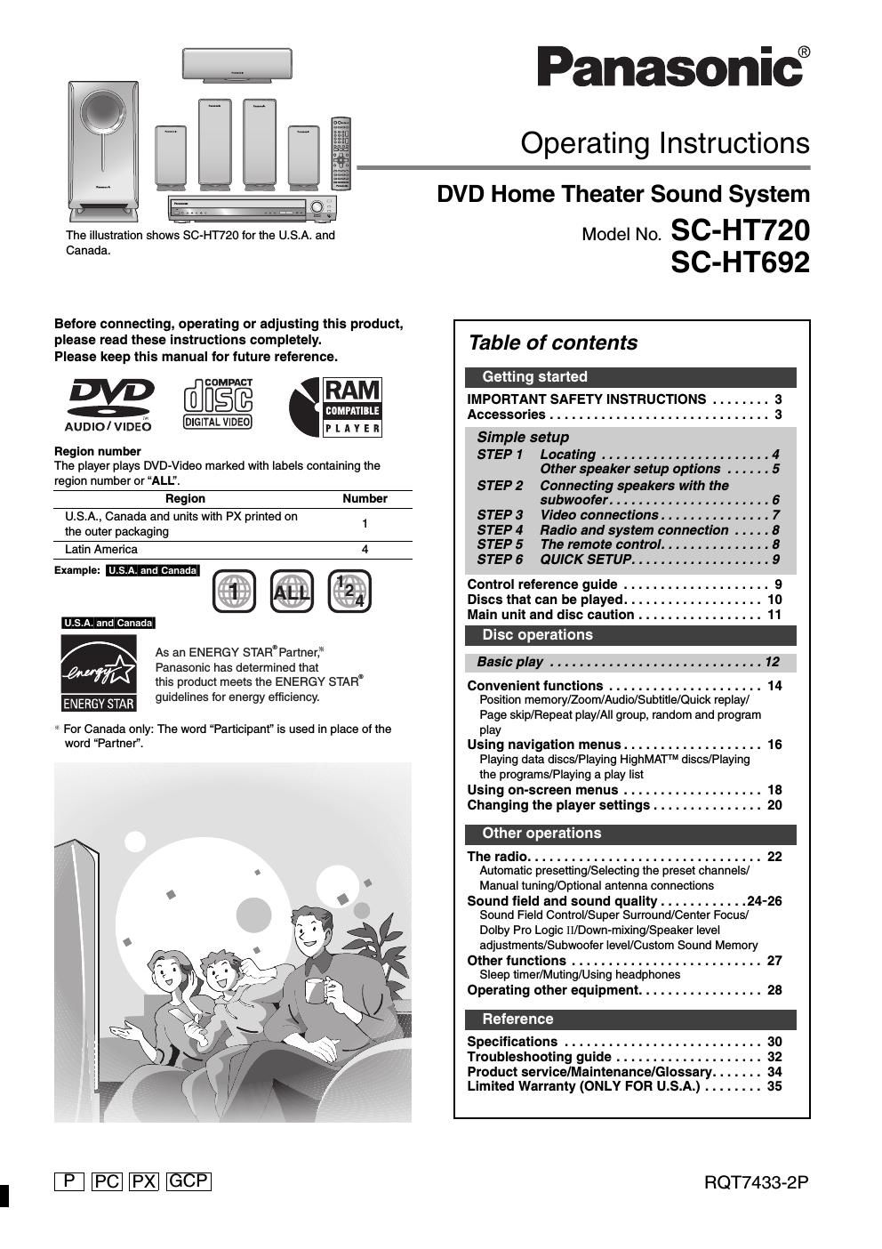 panasonic sc ht 692 owners manual