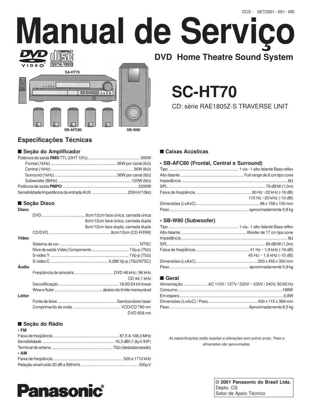panasonic sc ht 70 service manual