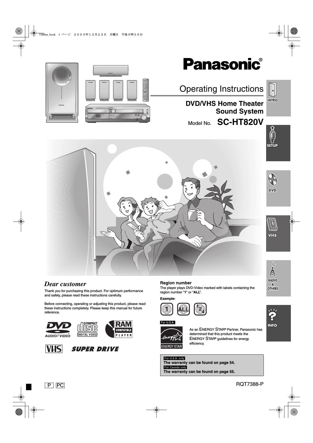 panasonic sc ht 820 v owners manual