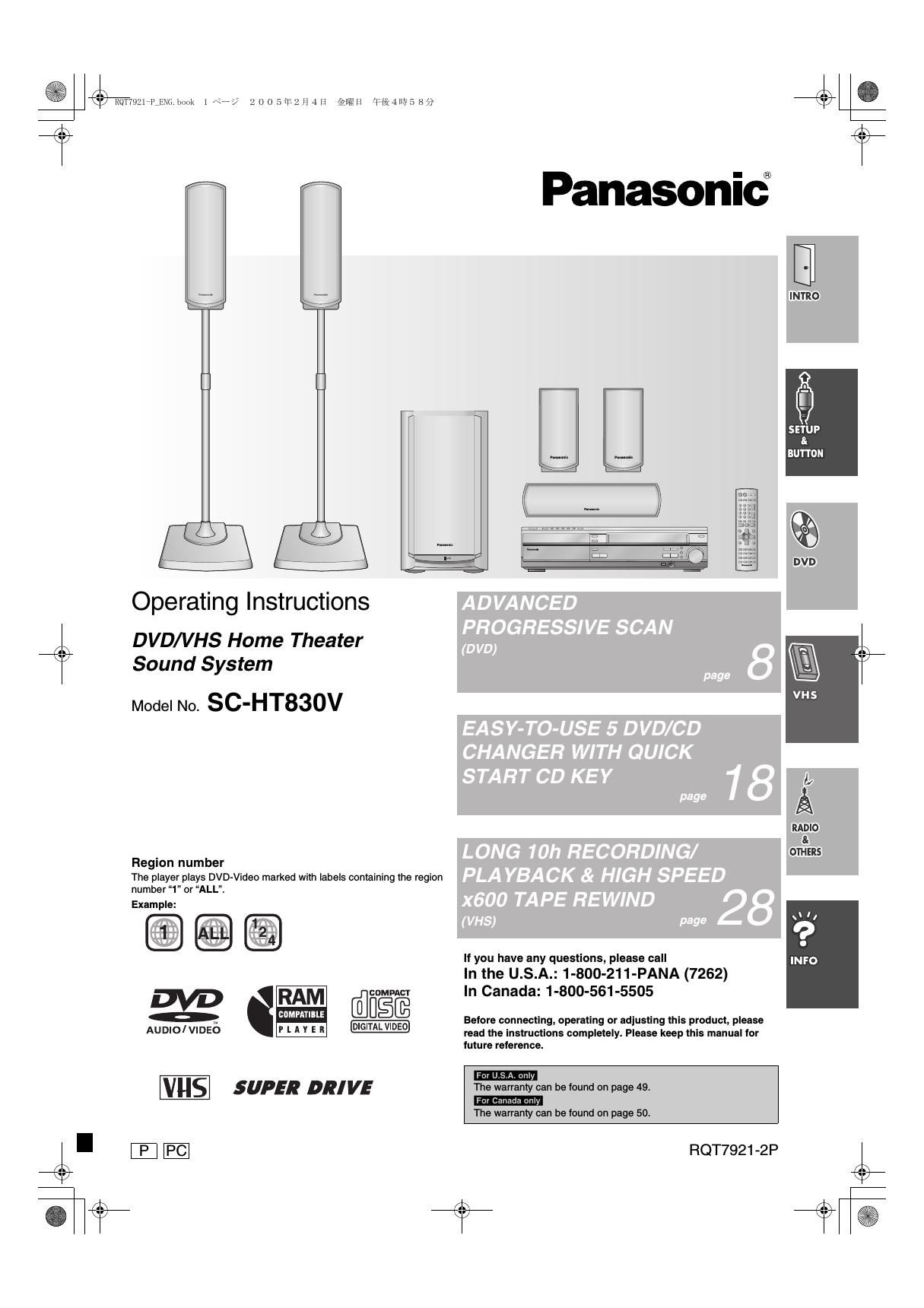 panasonic sc ht 830 v owners manual