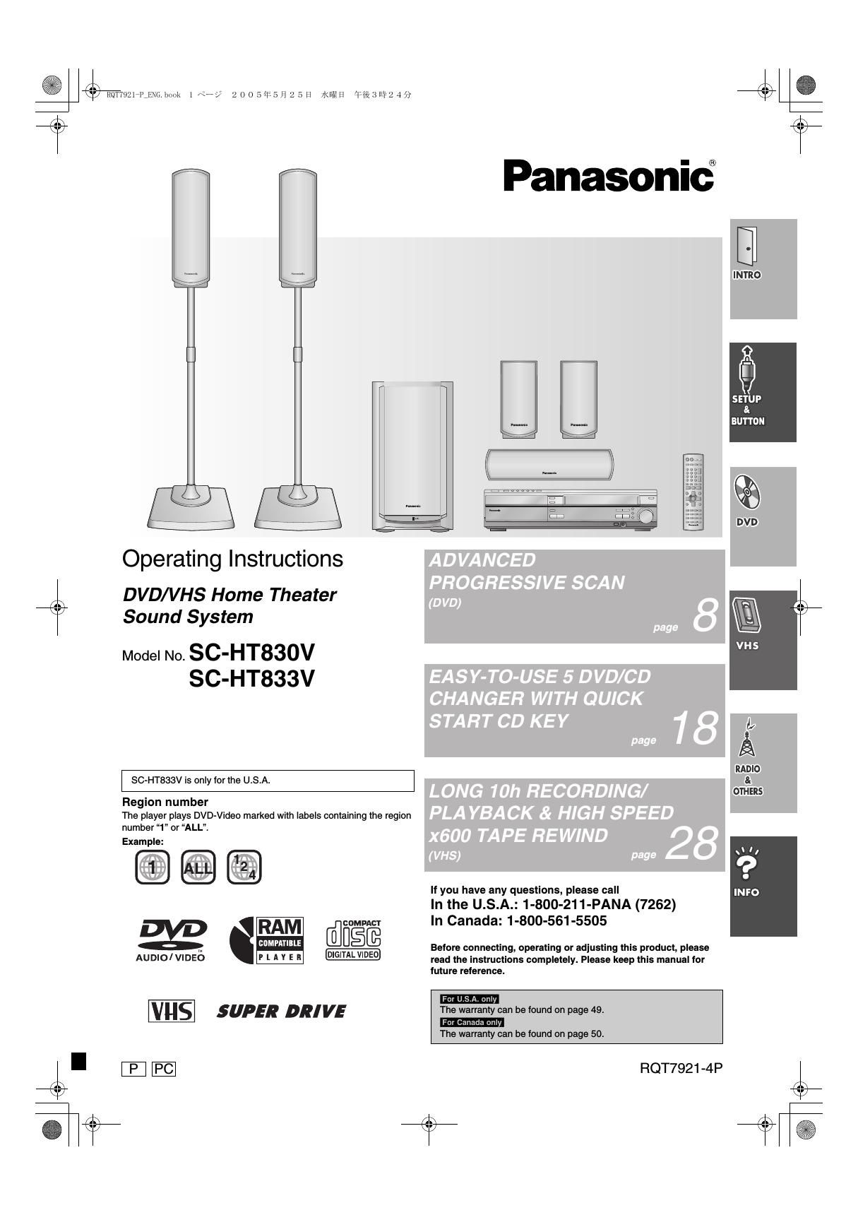 panasonic sc ht 833 v owners manual