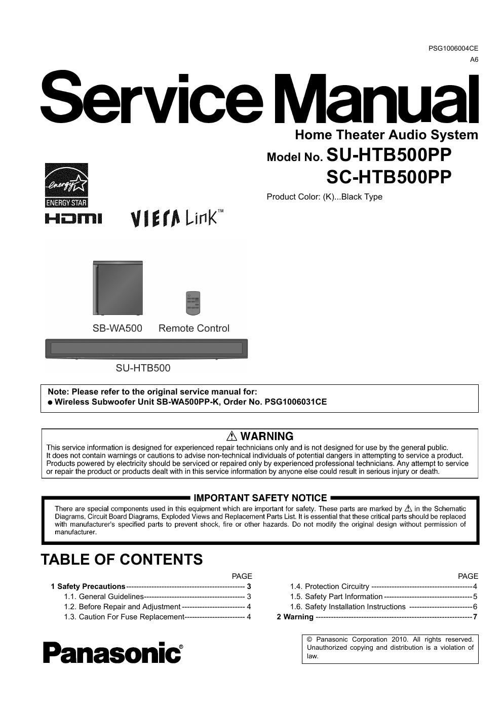 panasonic sc htb 500 pp service manual
