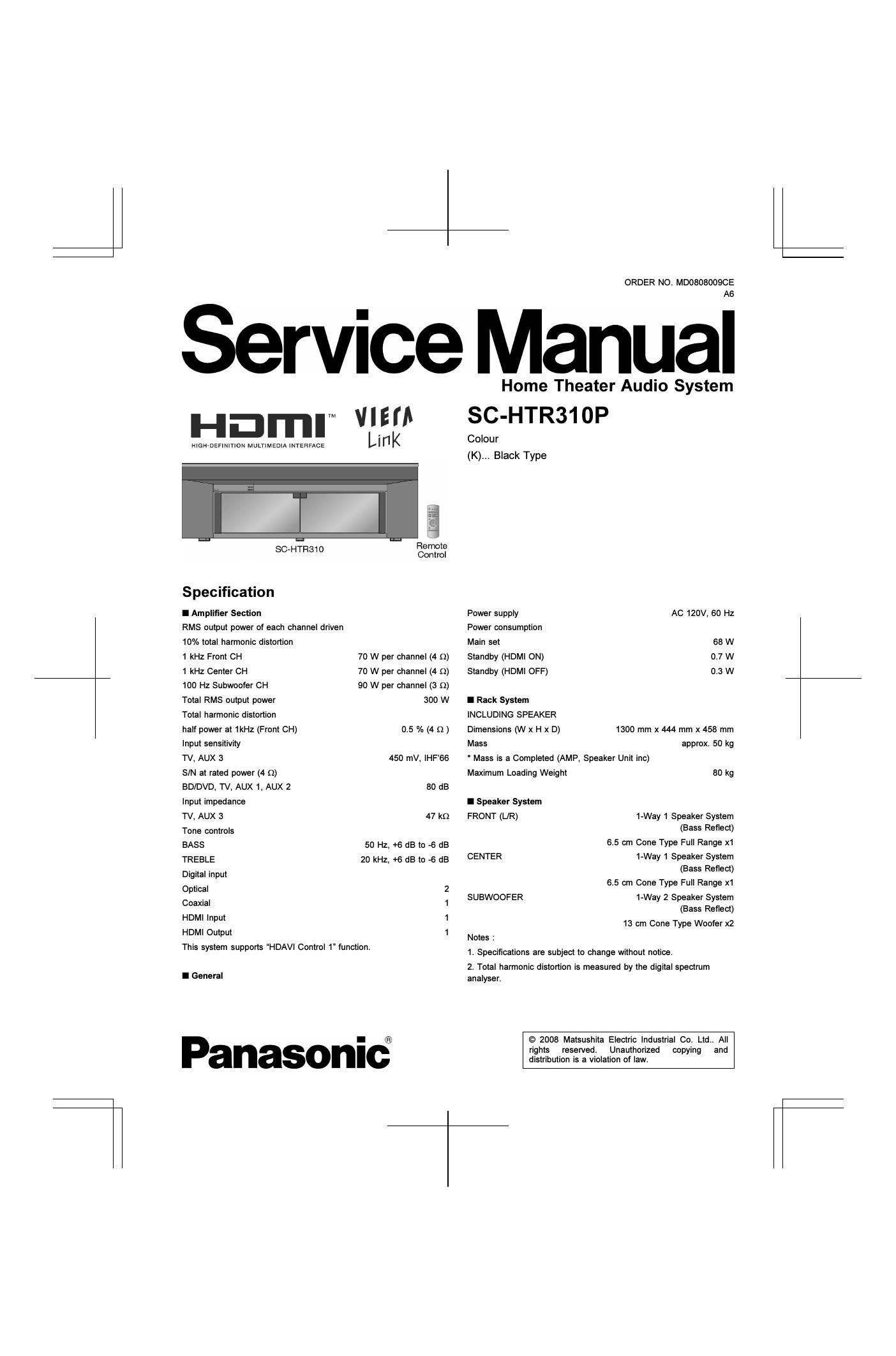 panasonic sc htr 310 p service manual