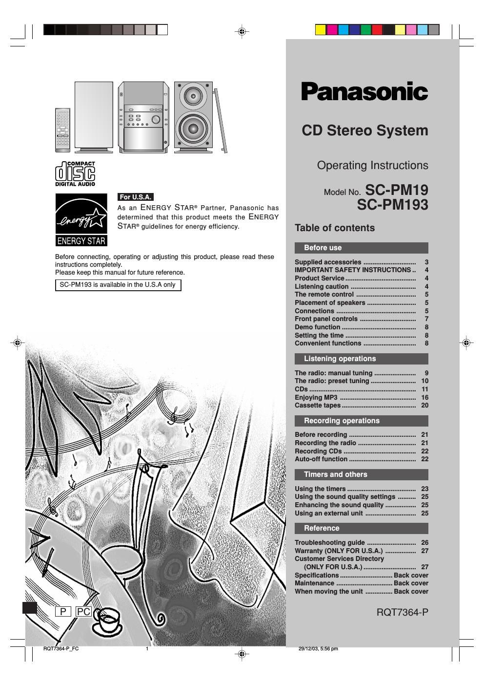 panasonic sc pm 19 owners manual