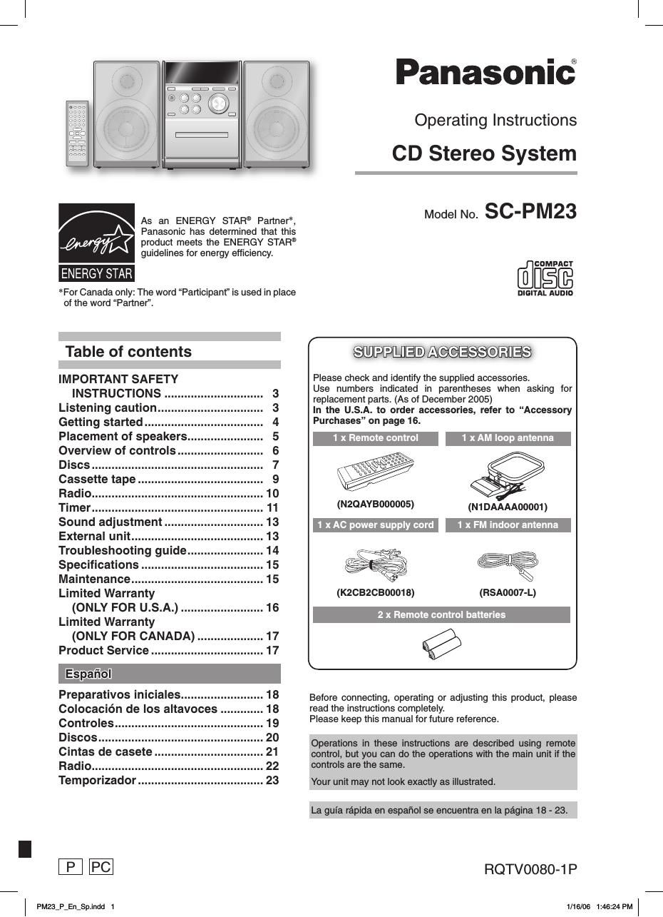 panasonic sc pm 23 owners manual